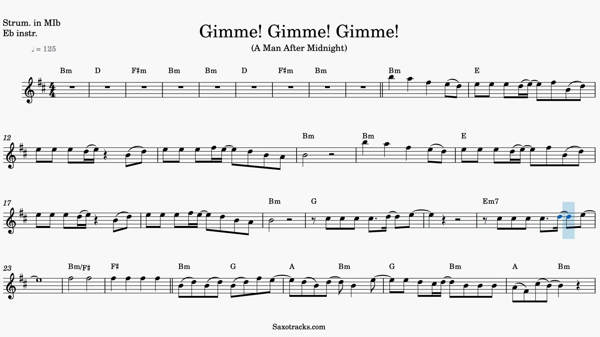 Gimme! Gimme! Gimme! (A Man After Midnight) — Video-Notenvorschau in Es