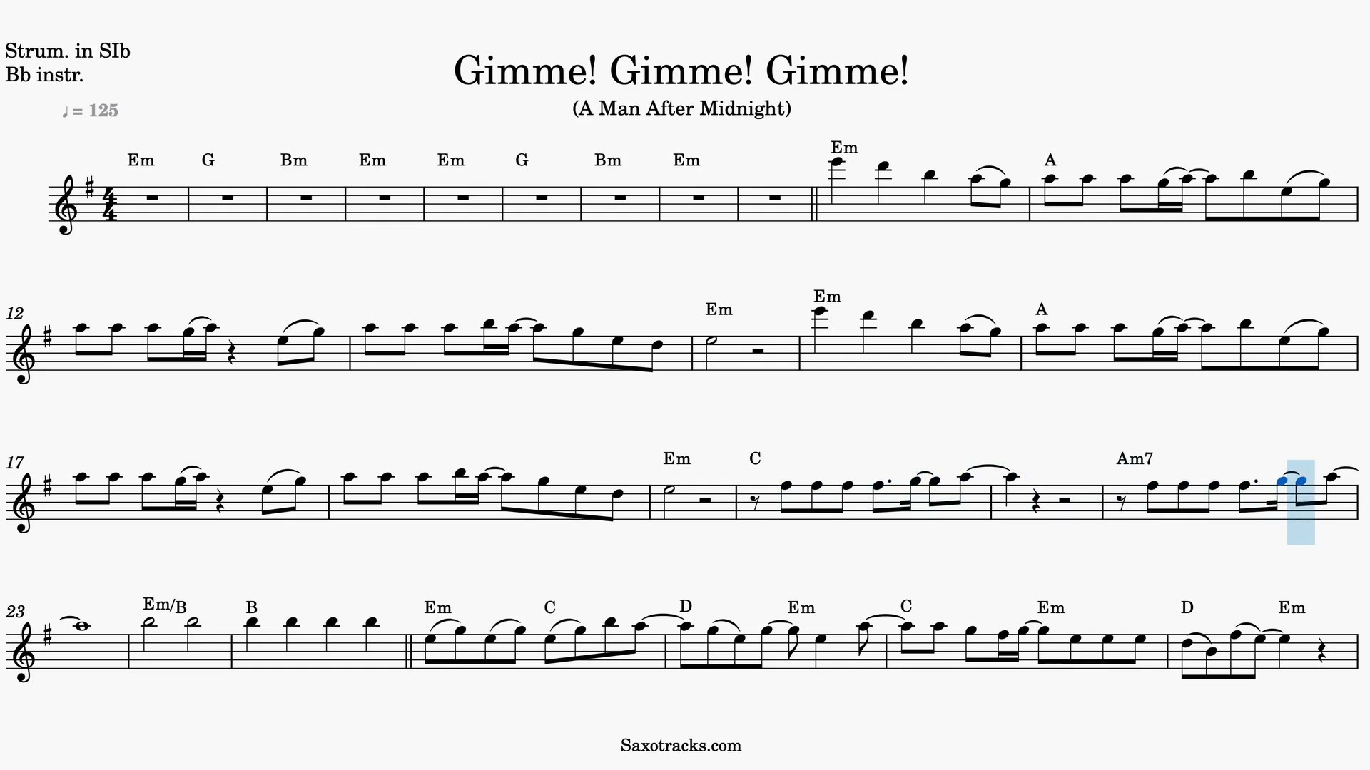 Gimme! Gimme! Gimme! (A Man After Midnight) — Video-Notenvorschau in B