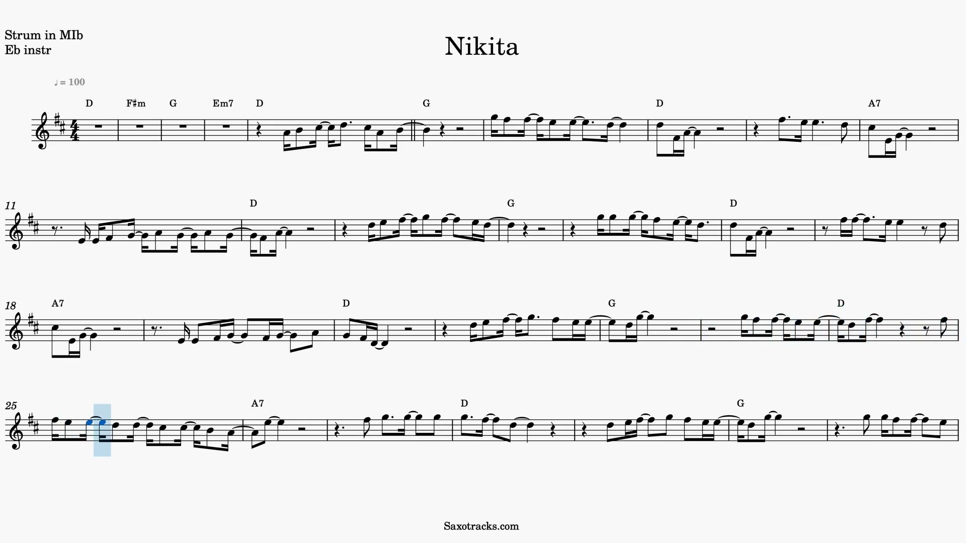 Nikita — Prévia do vídeo de partitura em Mib