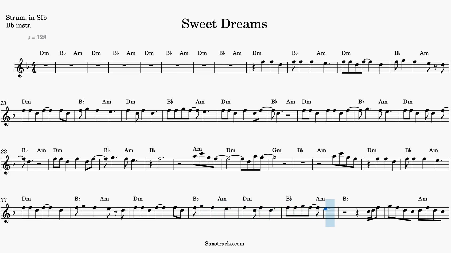 Sweet Dreams — Video-Notenvorschau in B