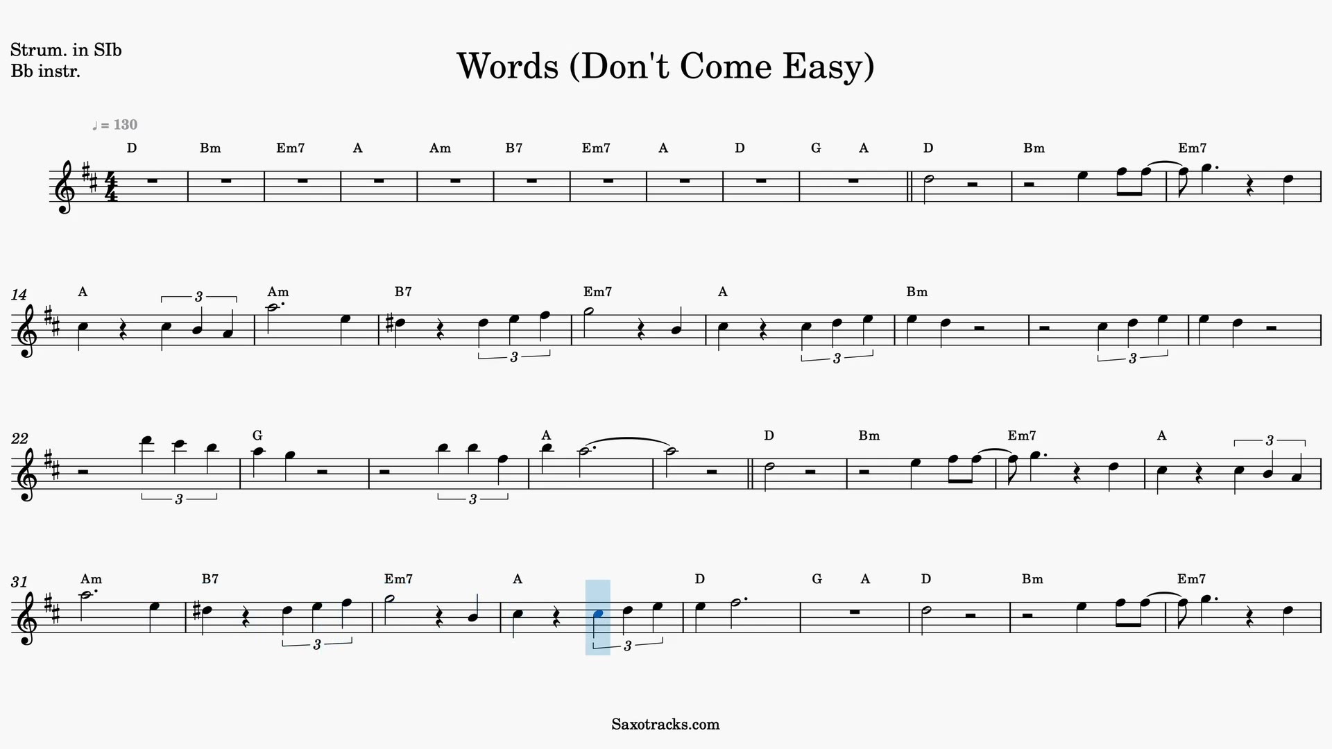 Words (Don't Come Easy) — Anteprima video spartito in Sib
