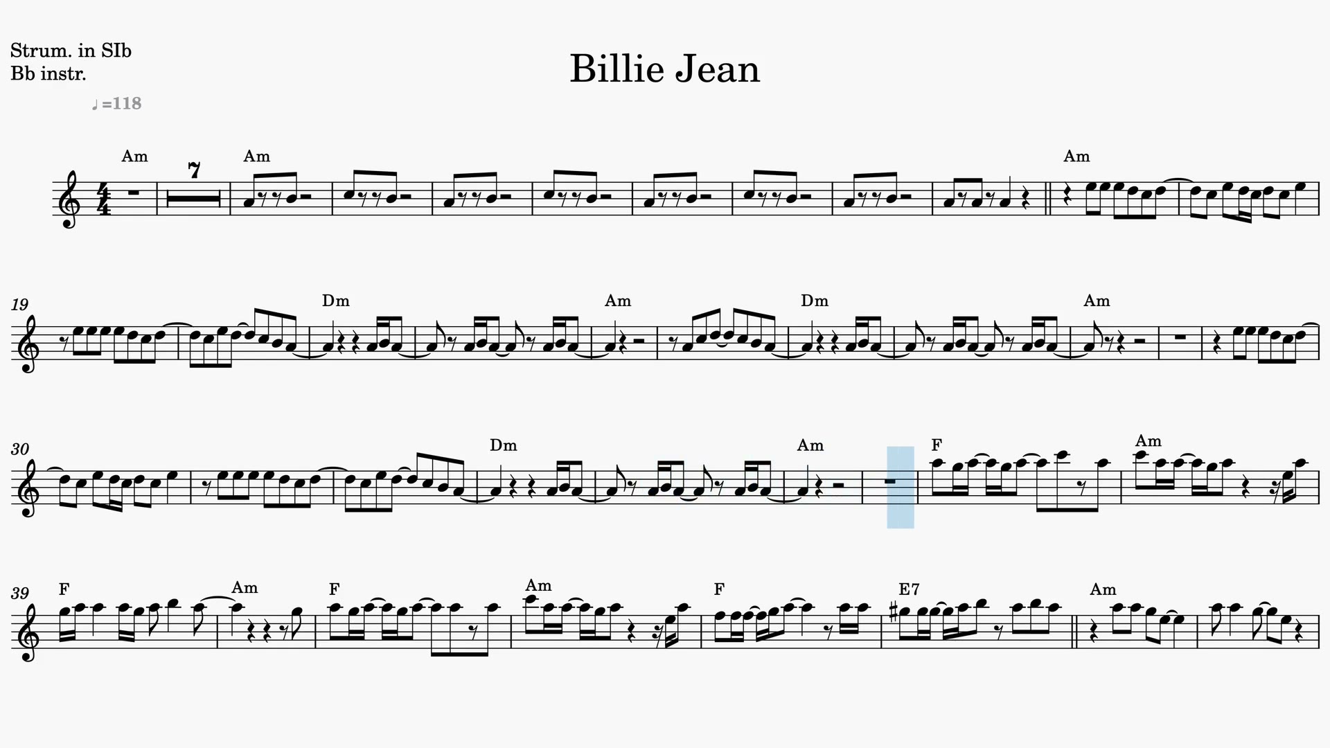 Billie Jean — Video-Notenvorschau in B