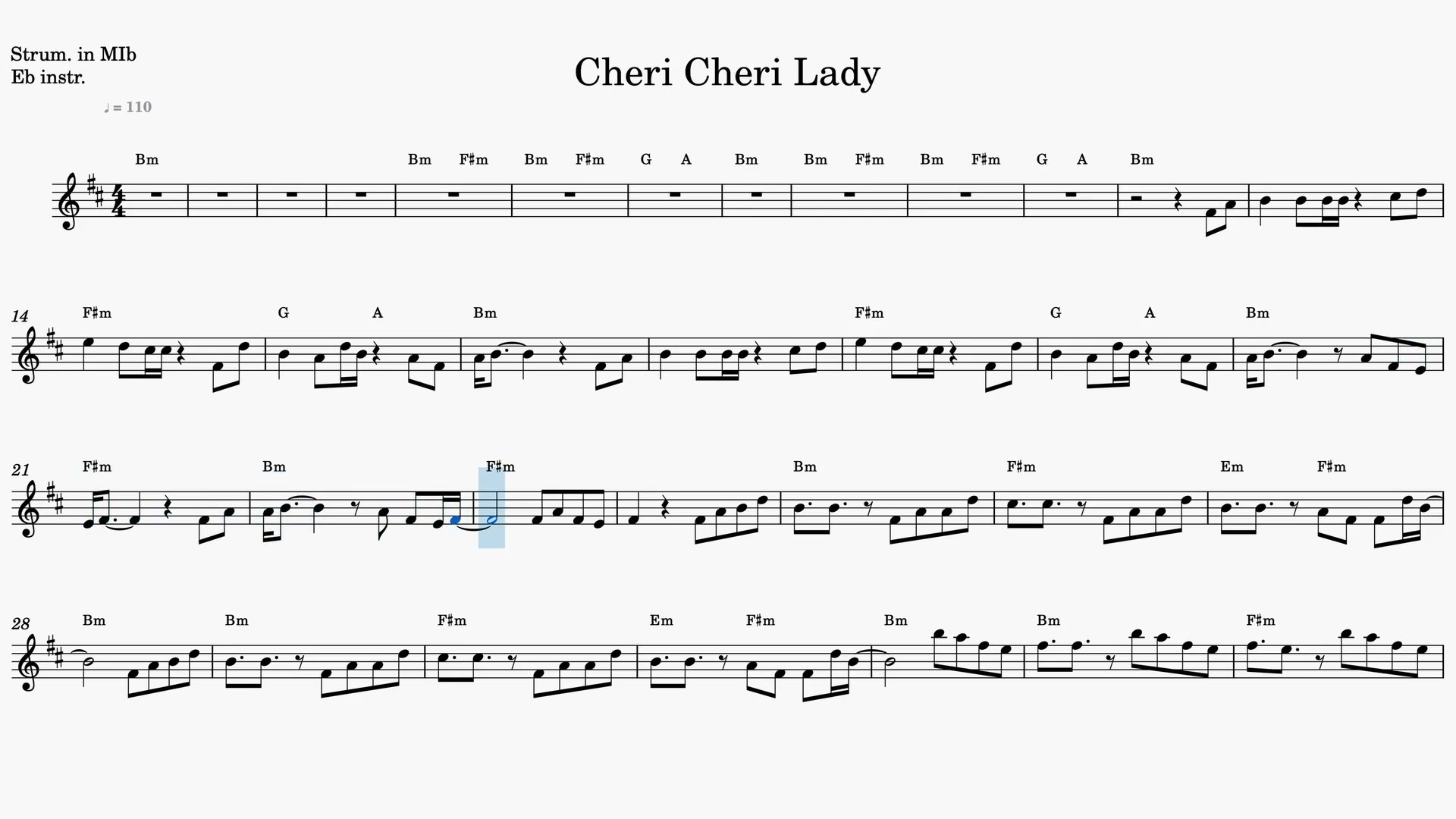 Cheri Cheri Lady — Video score preview in Eb