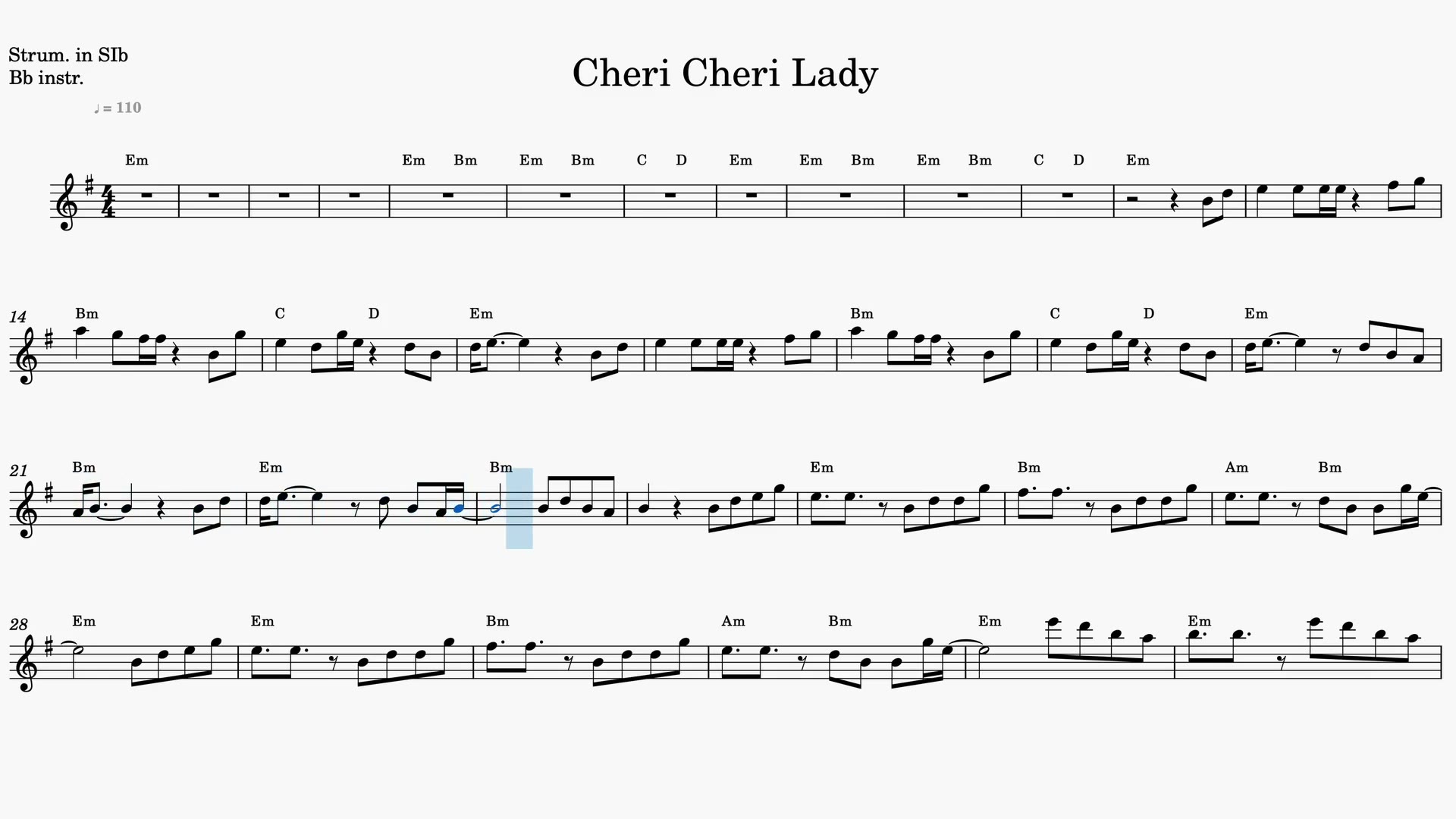 Cheri Cheri Lady — Video score preview in Bb