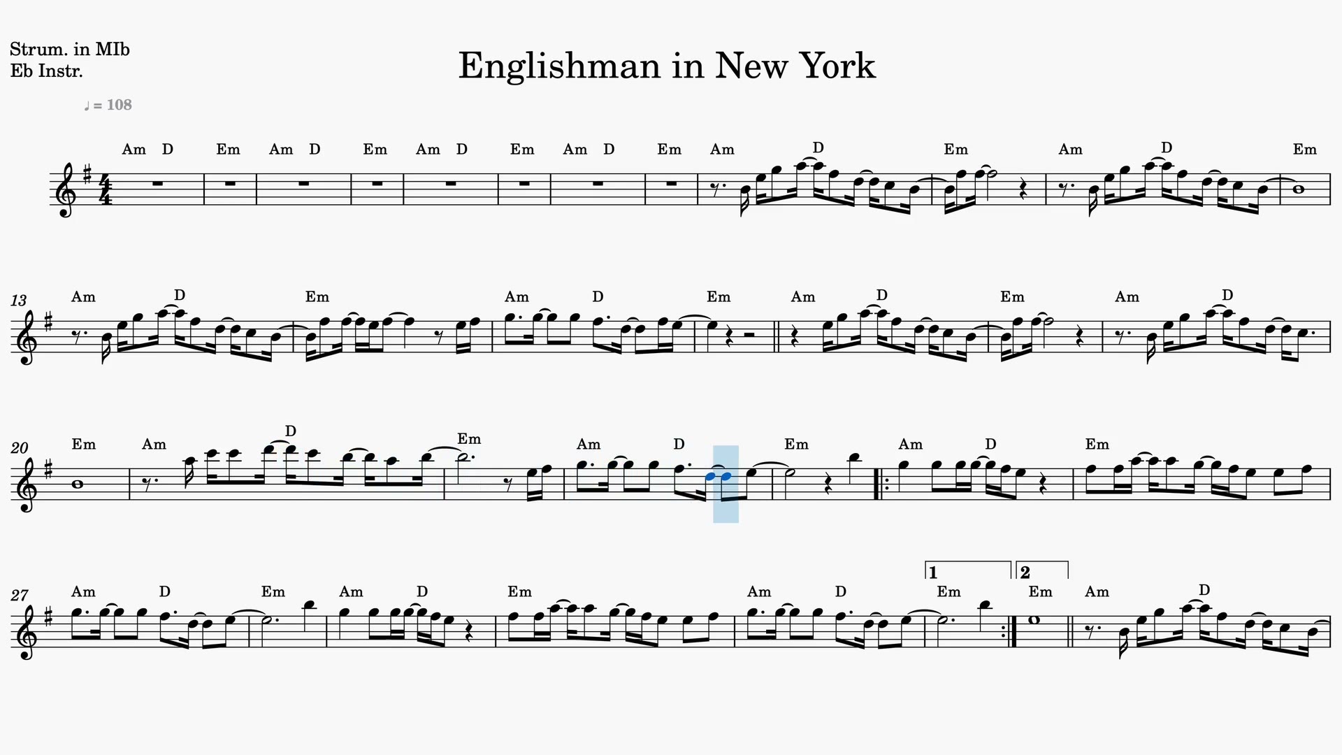 Englishman in New York — Anteprima video spartito in Mib