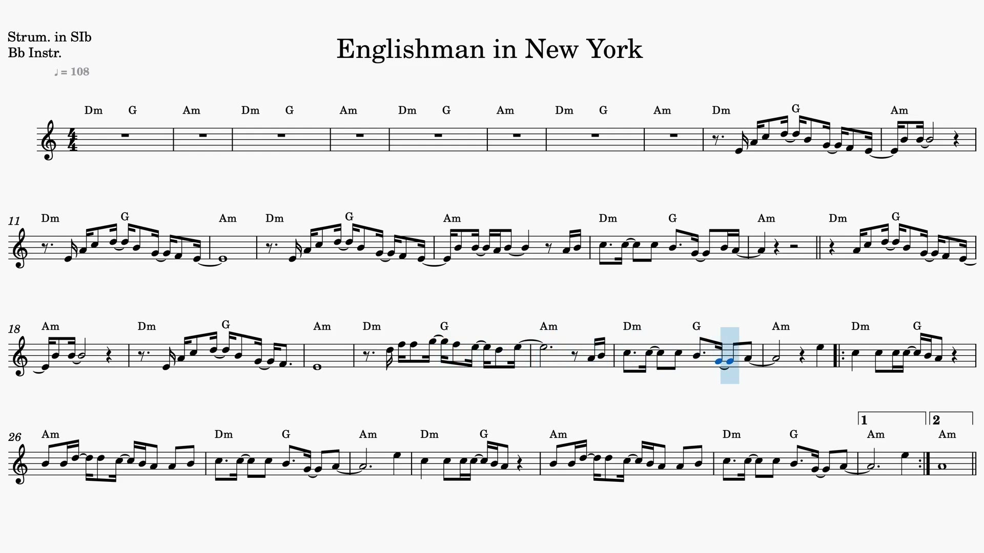 Englishman in New York — Anteprima video spartito in Sib
