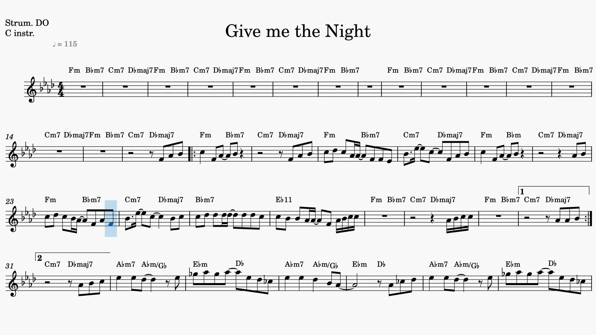 Give Me the Night — Video score preview in C