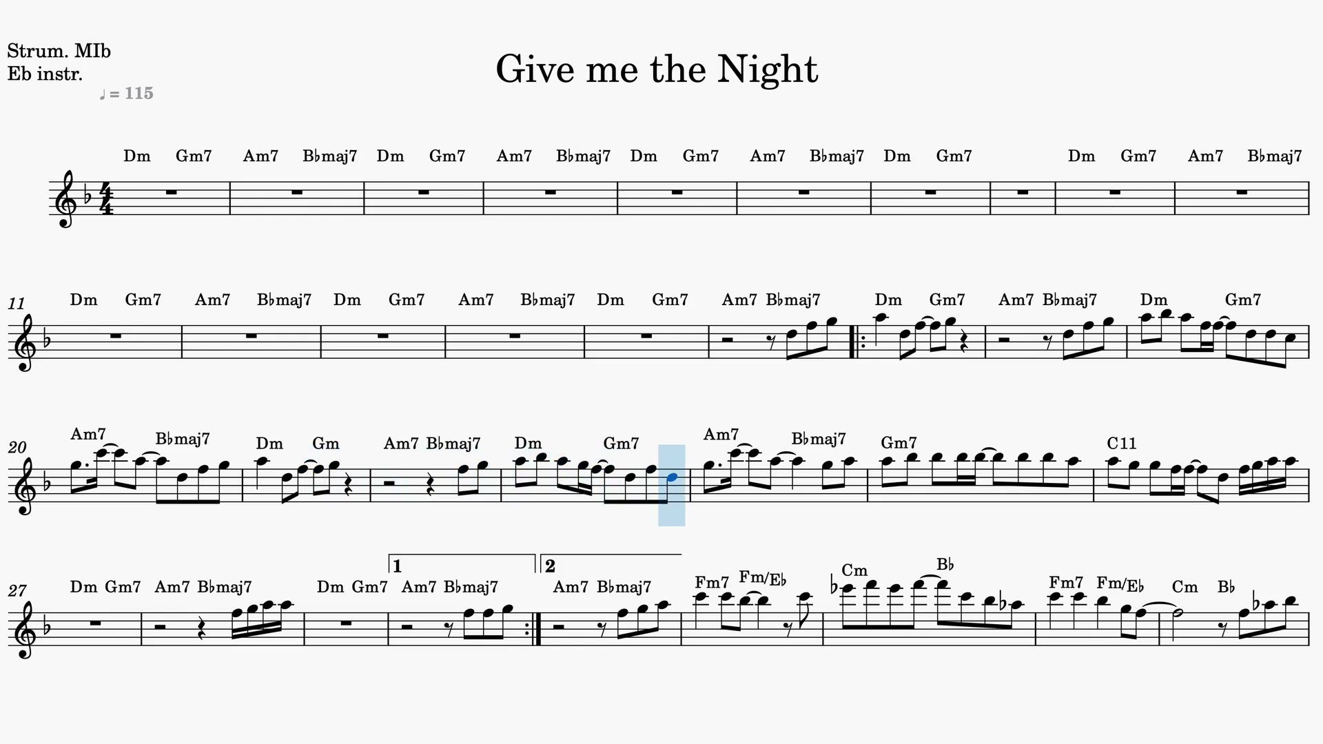 Give Me the Night — Video score preview in Eb
