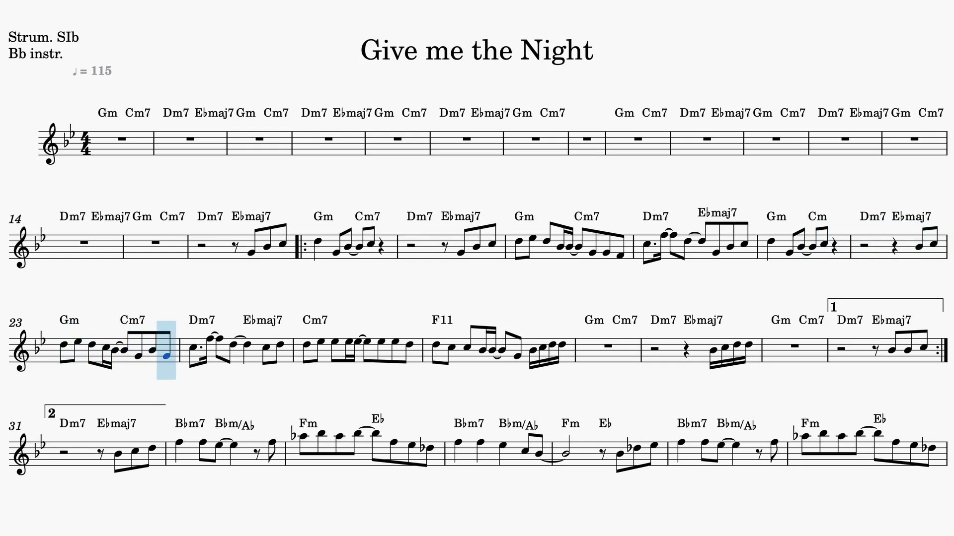 Give Me the Night — Video score preview in Bb