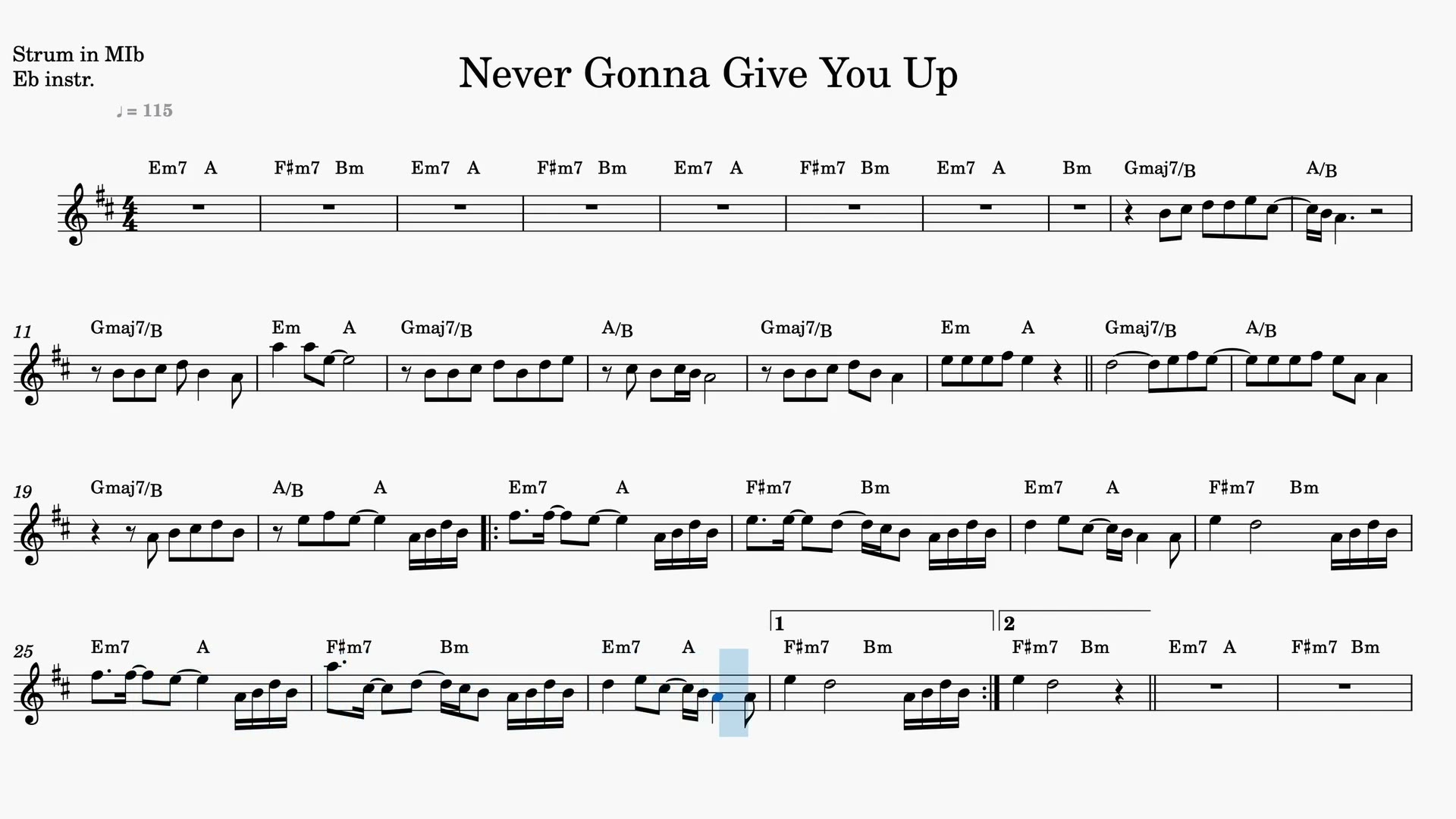 Never Gonna Give You Up — Prévia do vídeo de partitura em Mib
