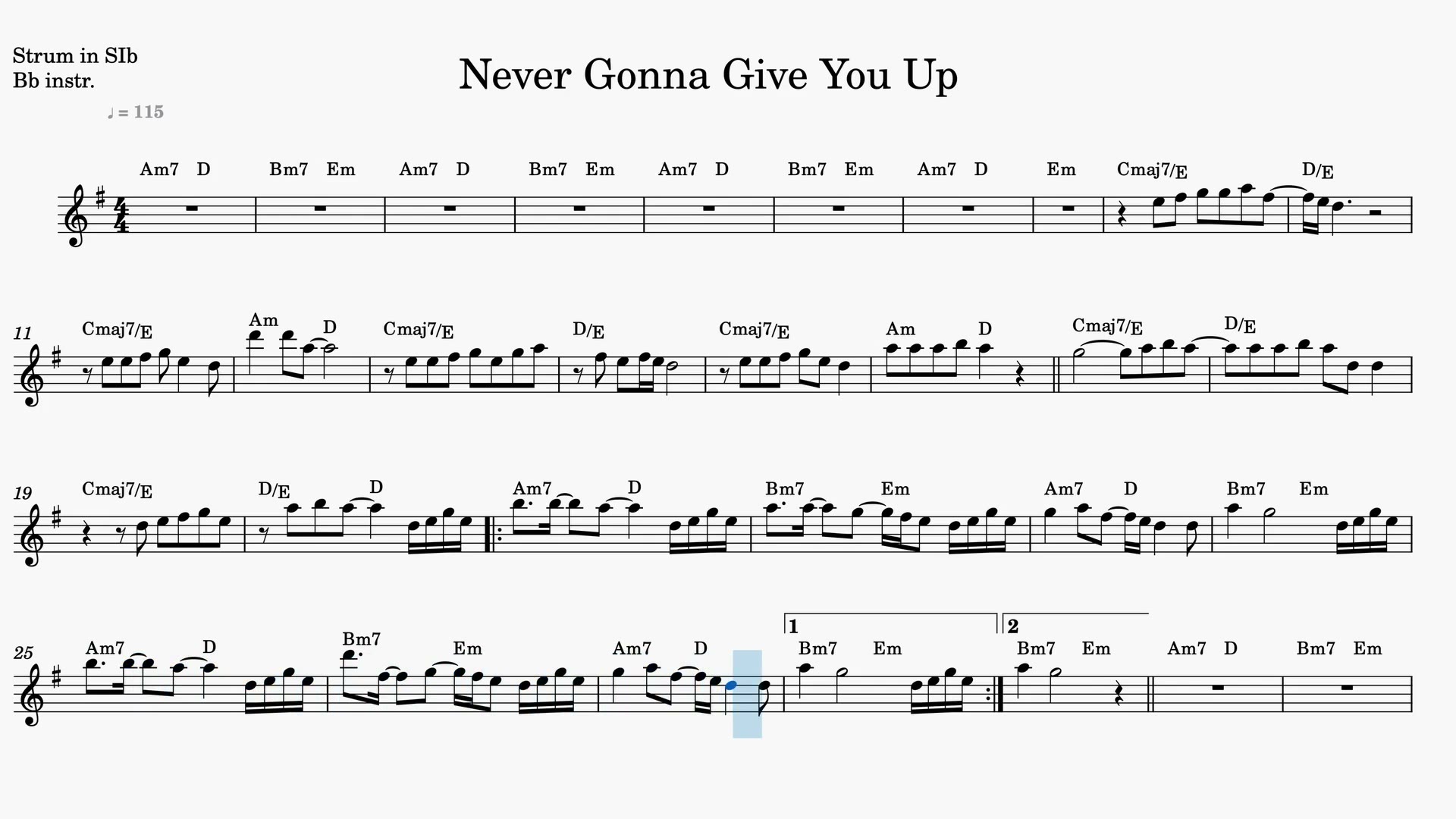 Never Gonna Give You Up — Prévia do vídeo de partitura em Sib