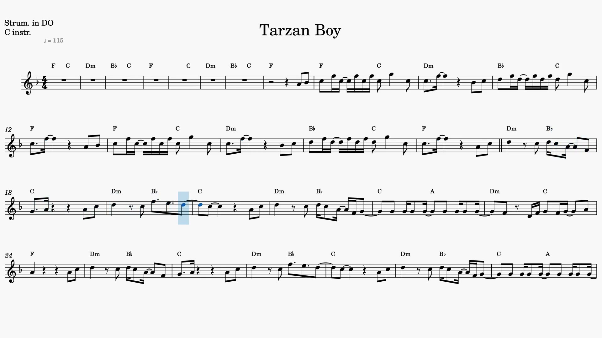 Tarzan Boy — Prévia do vídeo de partitura em Dó