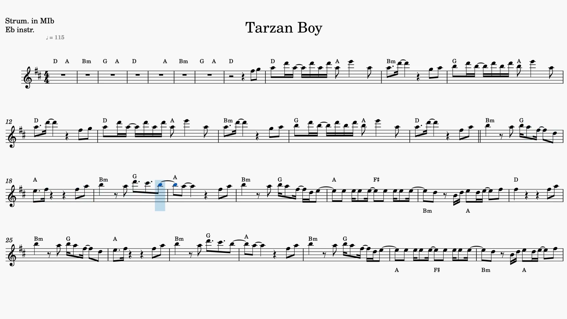 Tarzan Boy — Prévia do vídeo de partitura em Mib