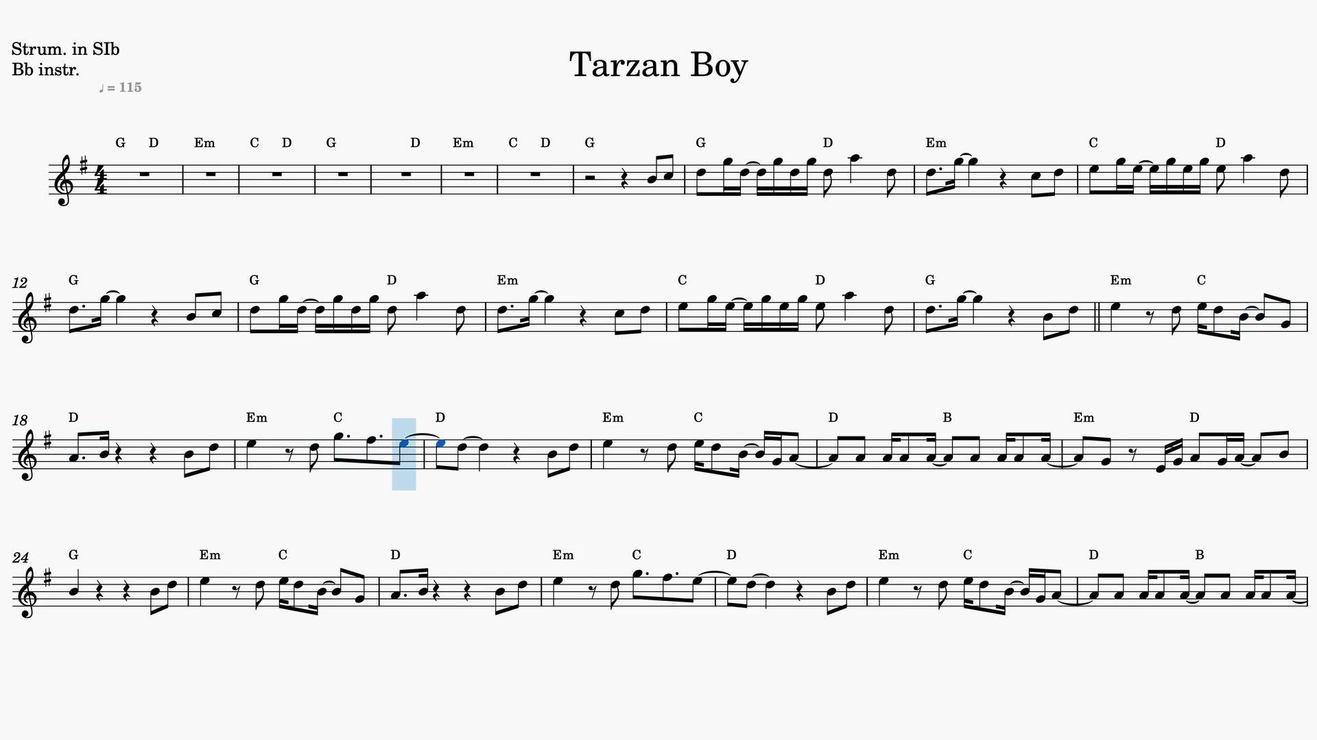 Tarzan Boy — Prévia do vídeo de partitura em Sib