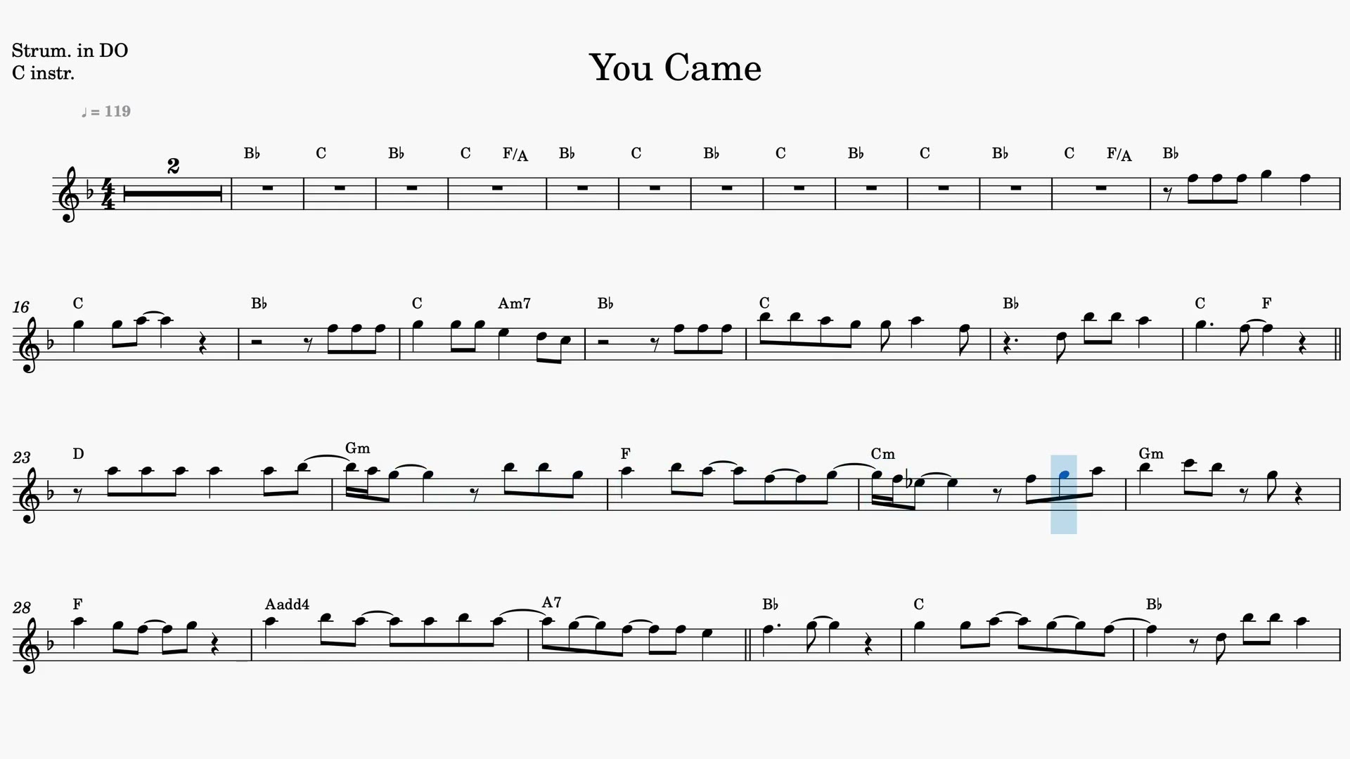 You Came — Vista previa del video de partitura en Do