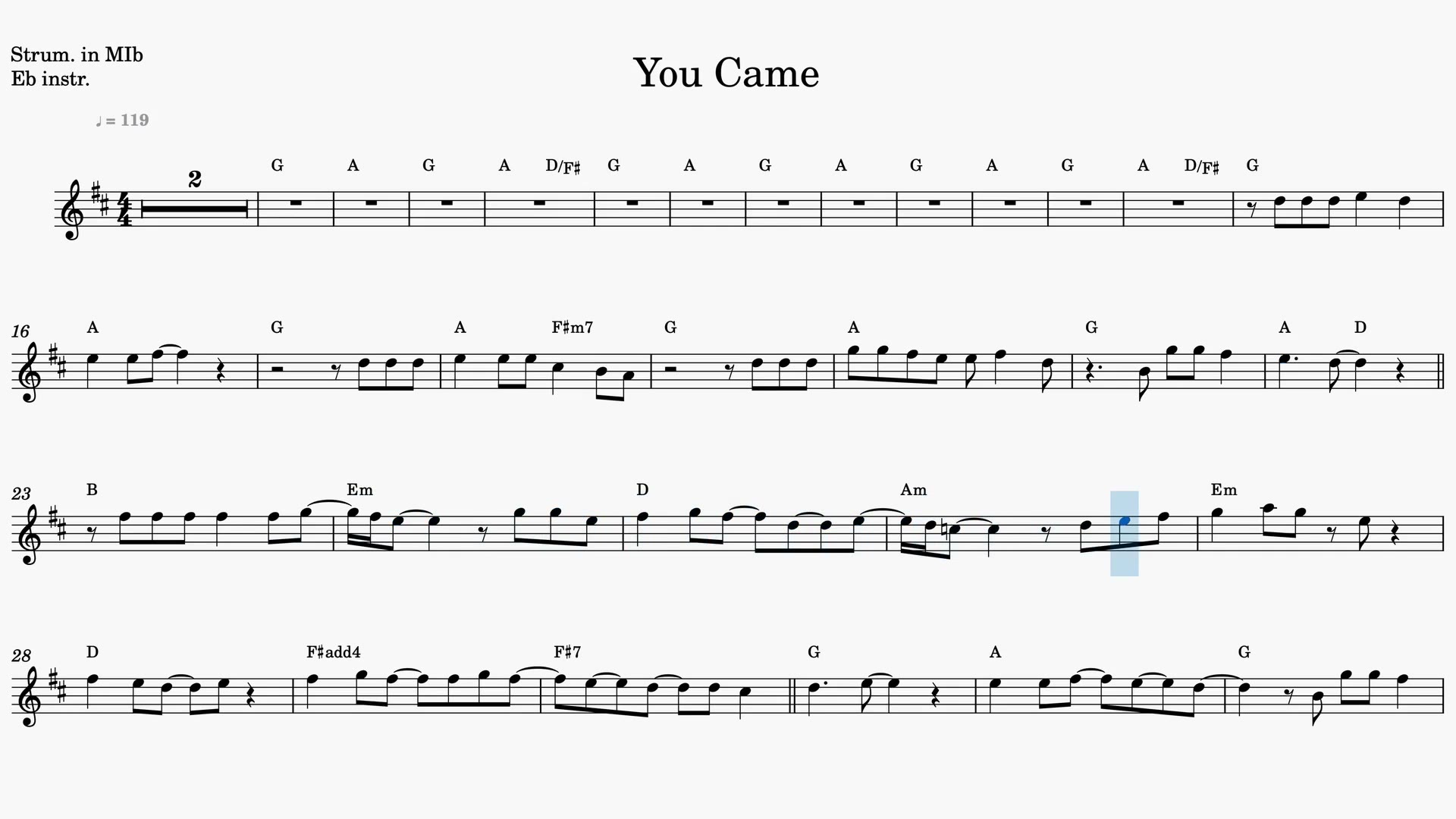 You Came — Vista previa del video de partitura en Mib