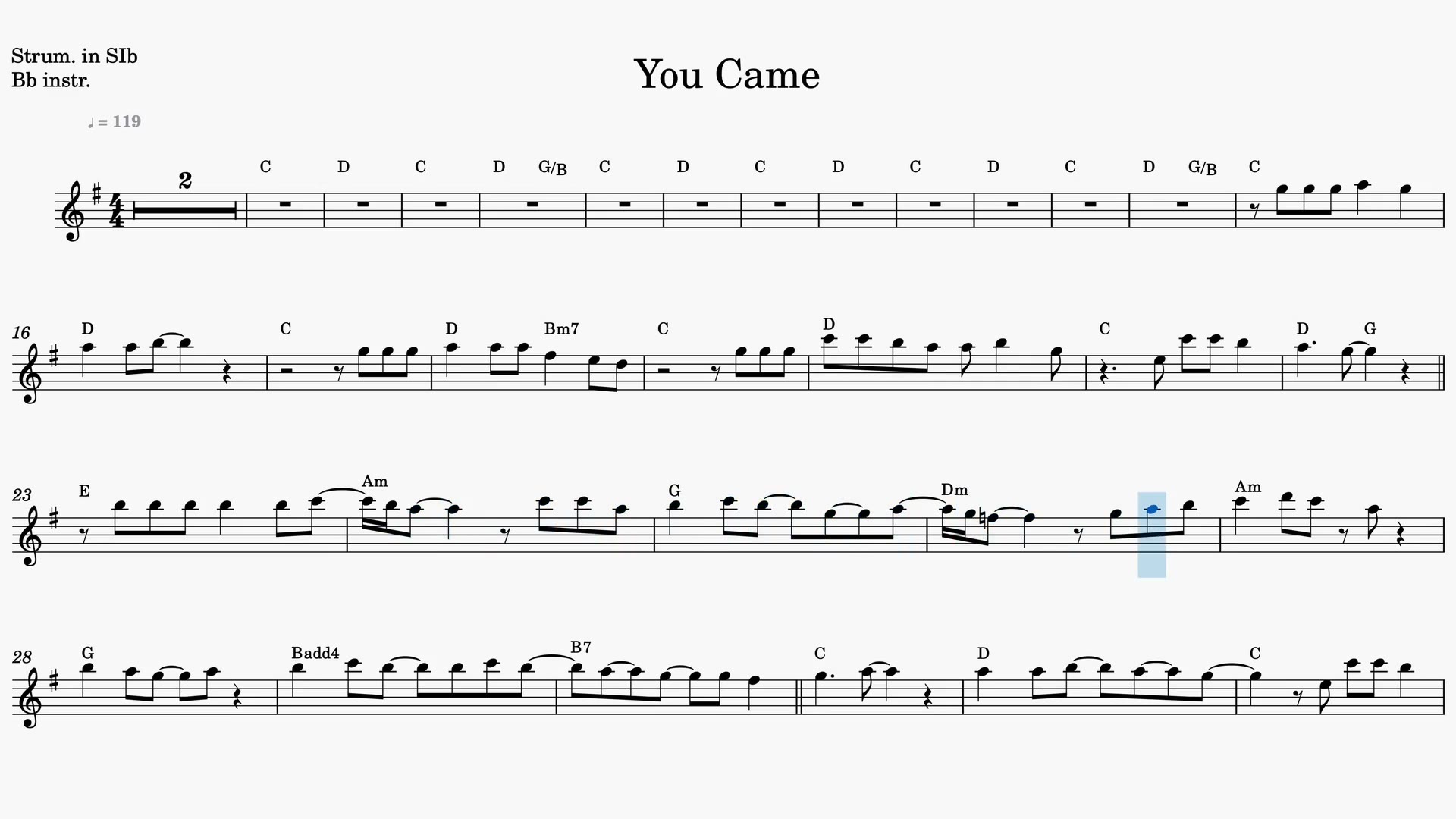You Came — Vista previa del video de partitura en Sib