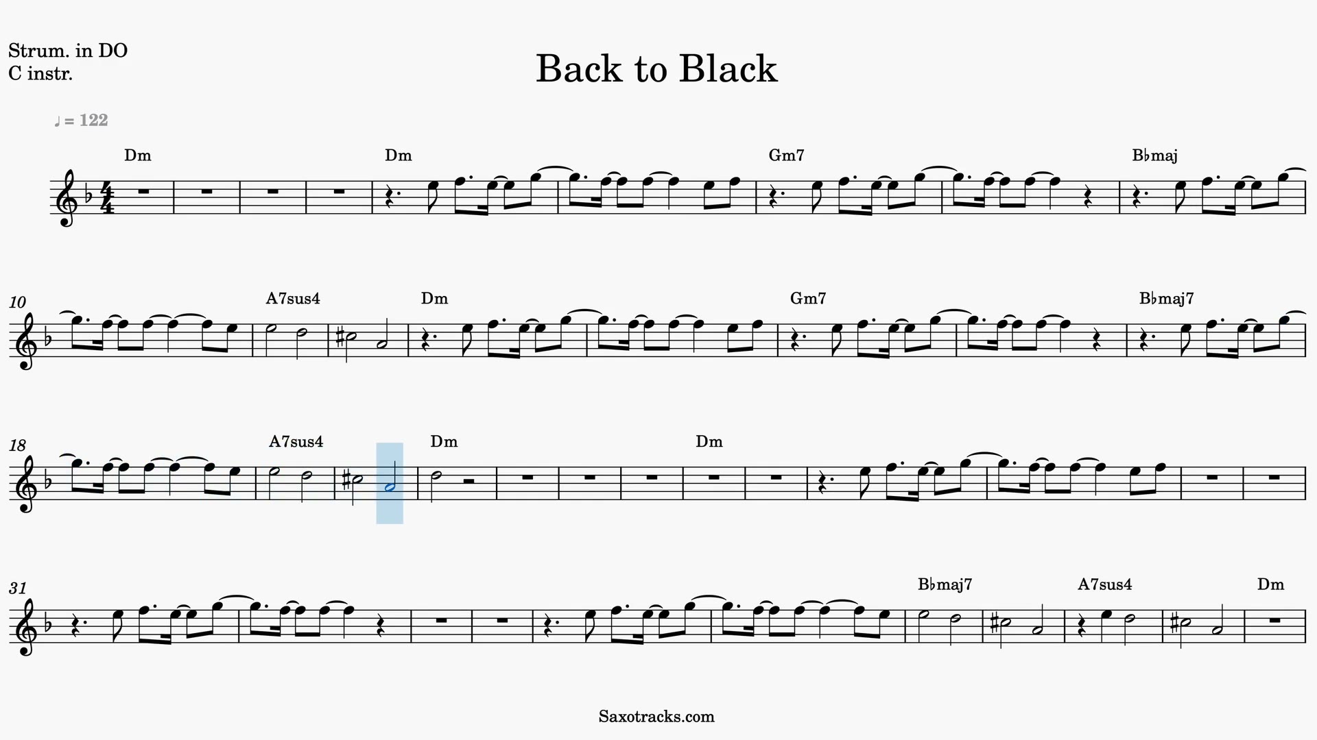 Back to Black — Anteprima video spartito in Do