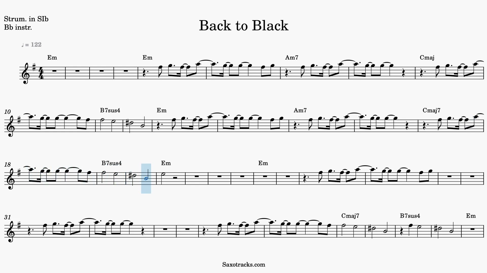 Back to Black — Anteprima video spartito in Sib