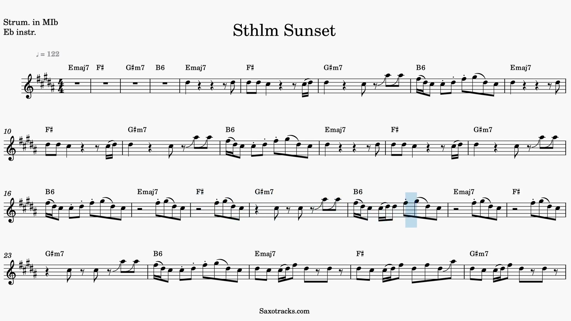 Sthlm Sunset — Prévia do vídeo de partitura em Mib