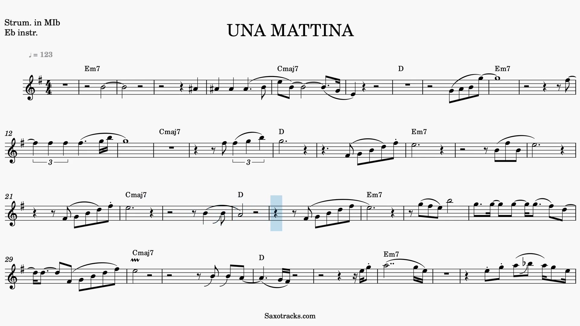 Una Mattina — Video score preview in Eb