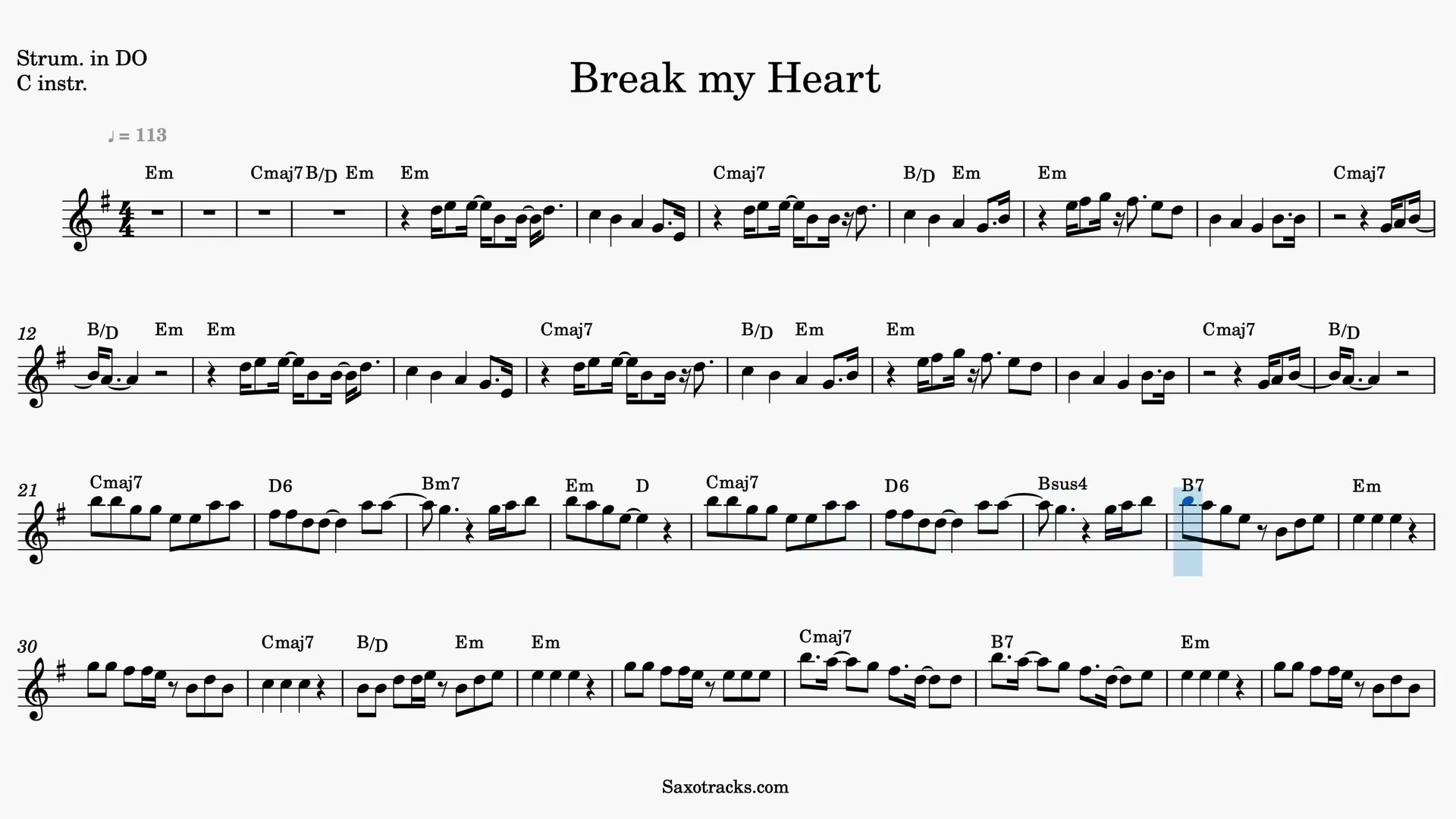 Break my Heart — Video score preview in C