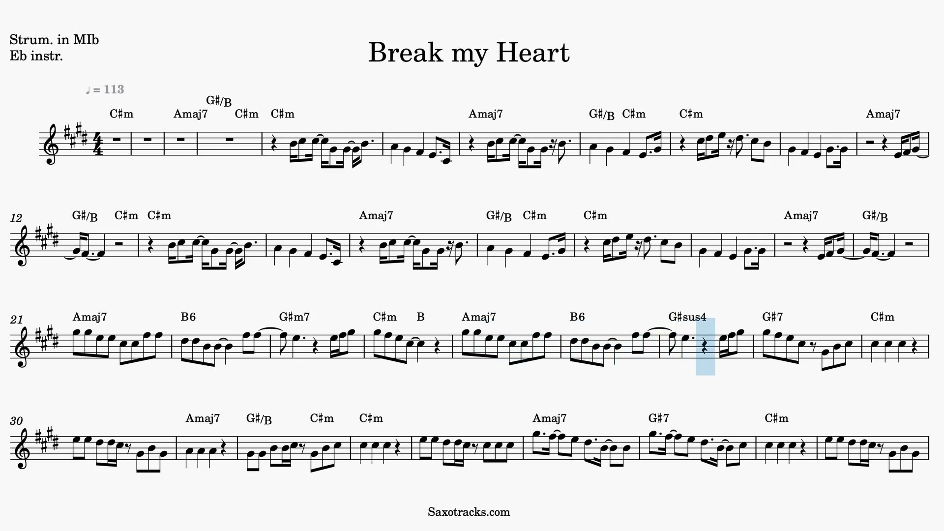 Break my Heart — Video score preview in Eb