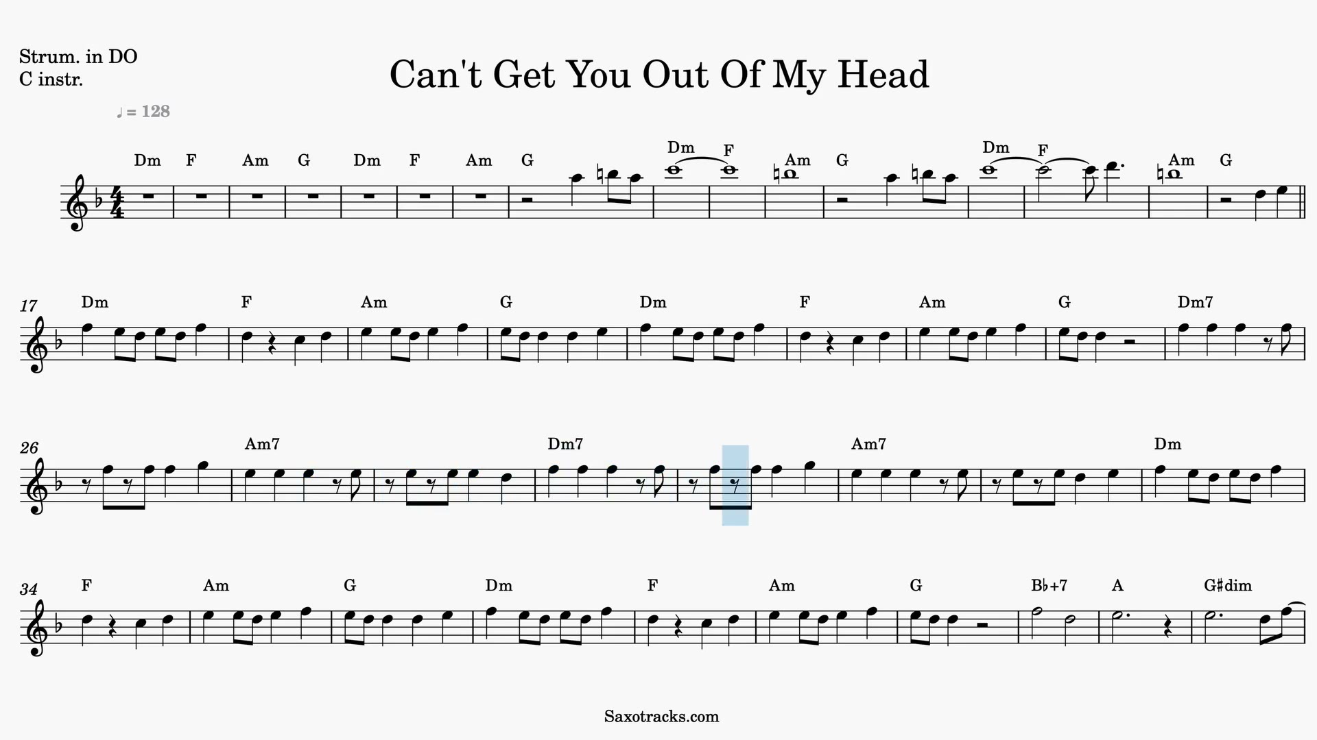 Can't Get You Out Of My Head — Aperçu vidéo de la partition en Ut