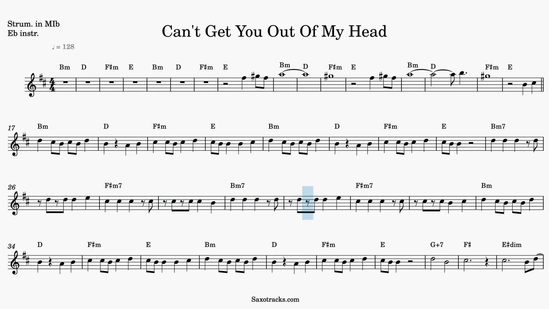 Can't Get You Out Of My Head — Aperçu vidéo de la partition en Mib