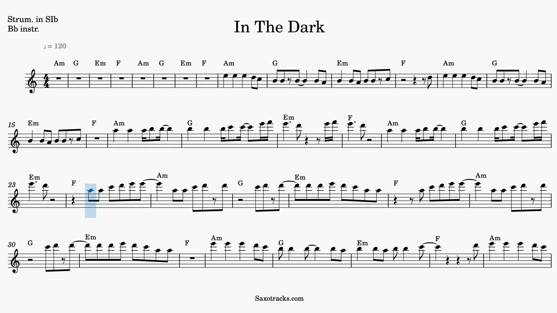 In the Dark — Anteprima video spartito in Sib