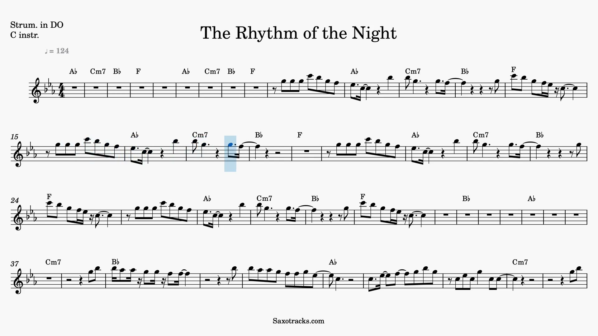 The Rhythm of The Night — Video score preview in C