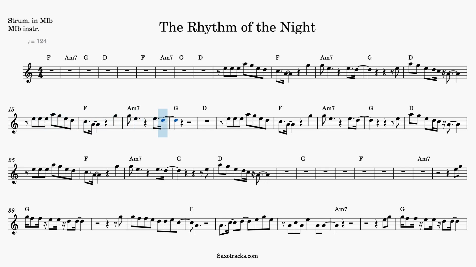 The Rhythm of The Night — Video score preview in Eb