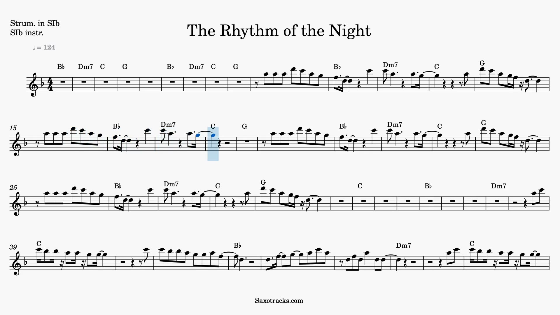 The Rhythm of The Night — Video score preview in Bb