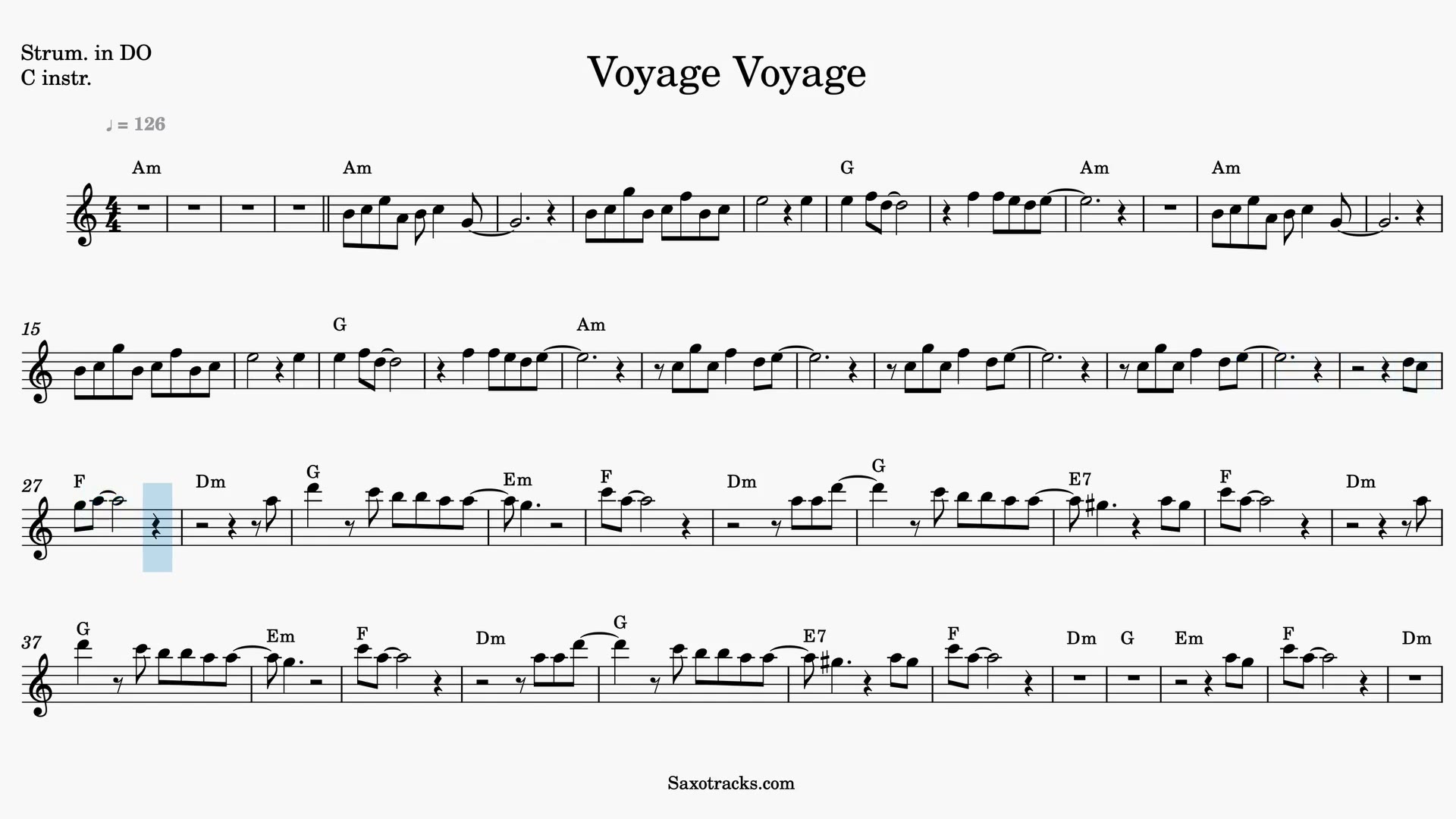 Voyage Voyage — Prévia do vídeo de partitura em Dó