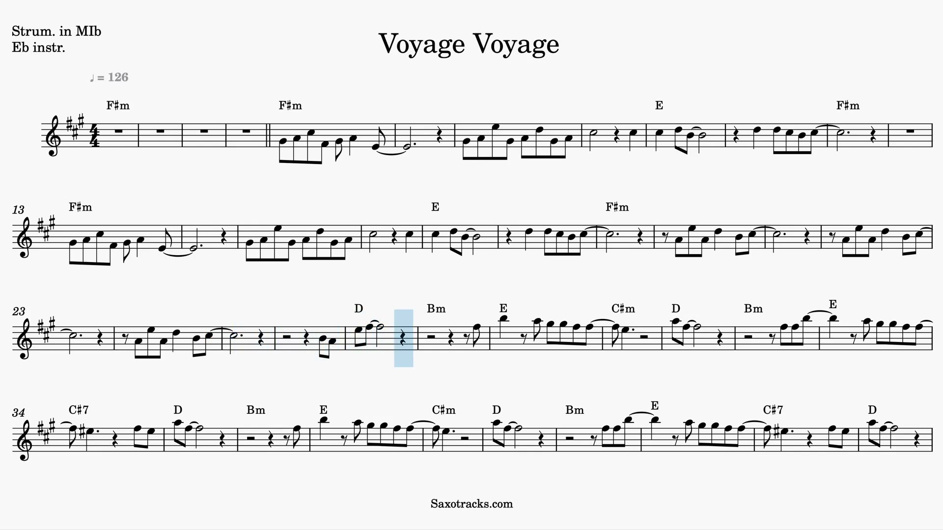 Voyage Voyage — Prévia do vídeo de partitura em Mib
