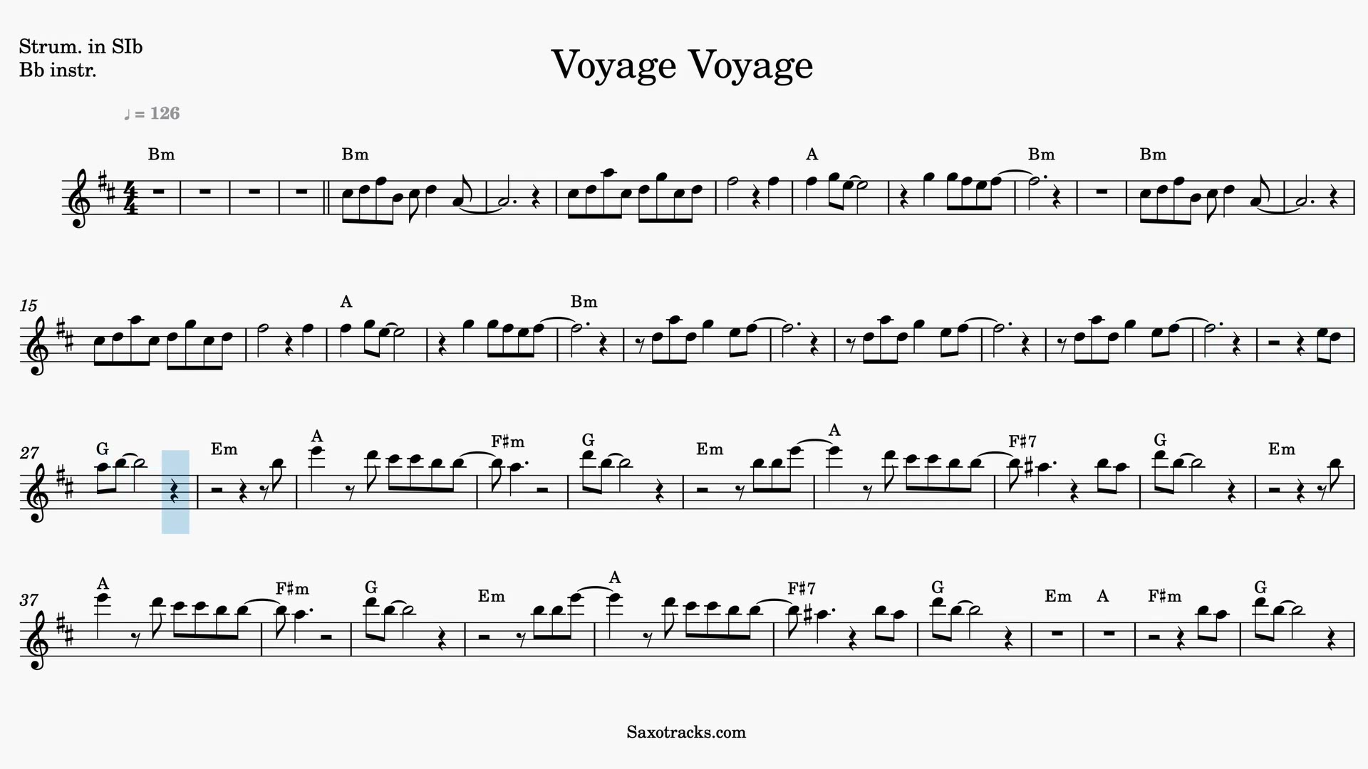 Voyage Voyage — Prévia do vídeo de partitura em Sib
