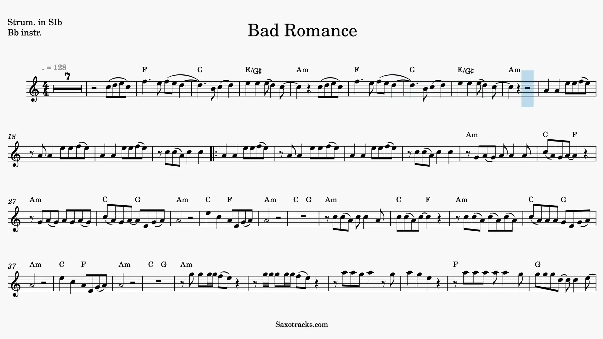 Bad Romance — Video-Notenvorschau in B