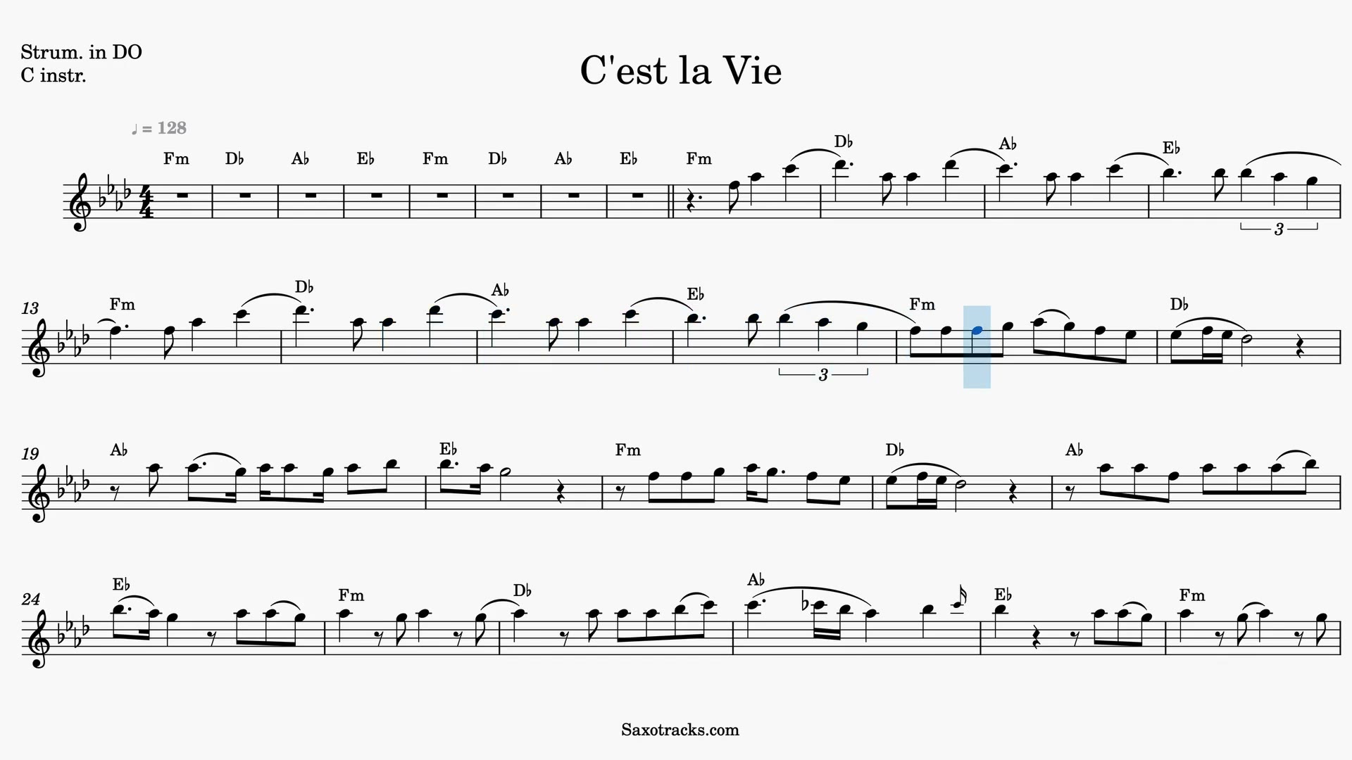 C'est La Vie — Prévia do vídeo de partitura em Dó