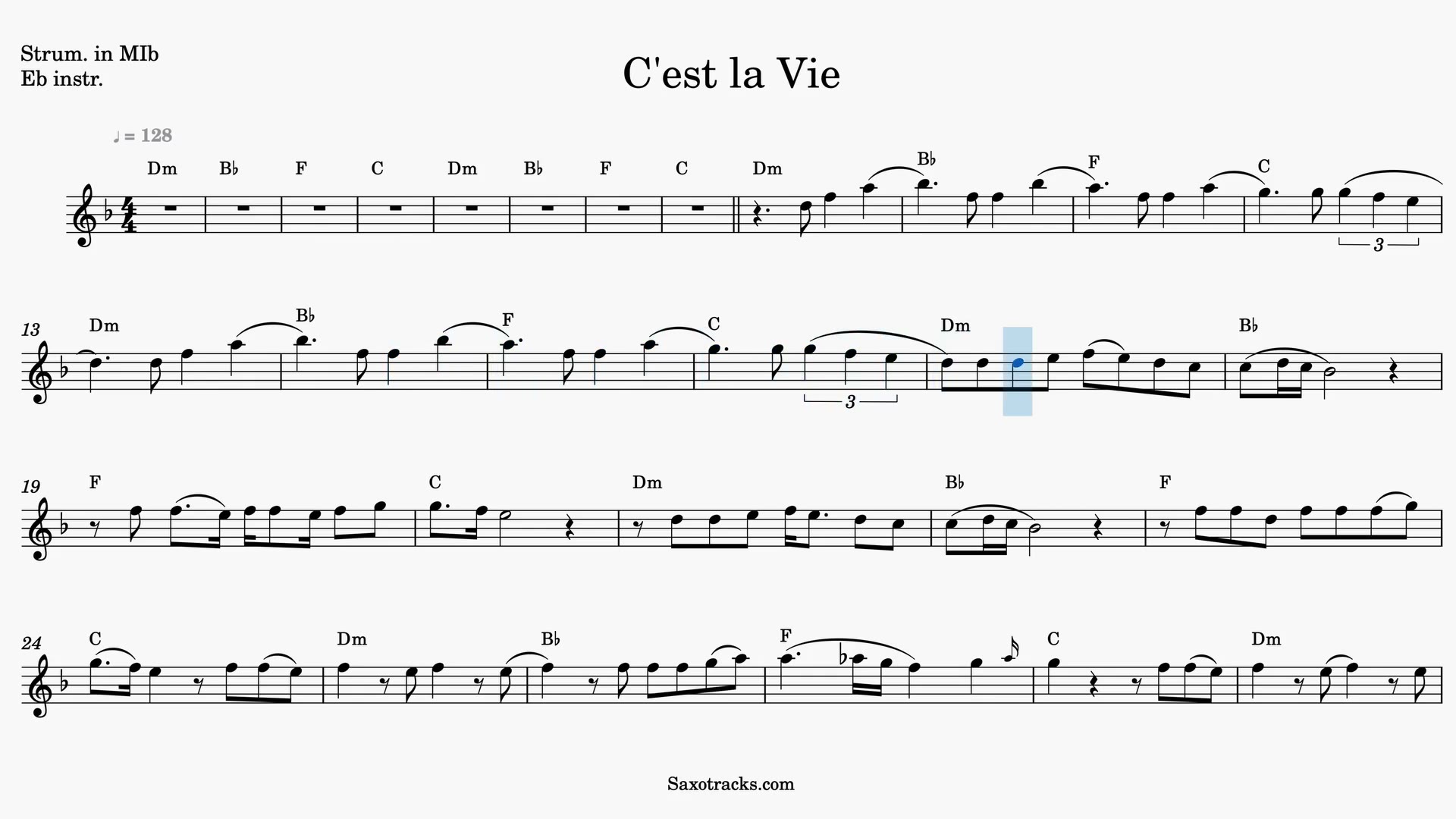 C'est La Vie — Prévia do vídeo de partitura em Mib