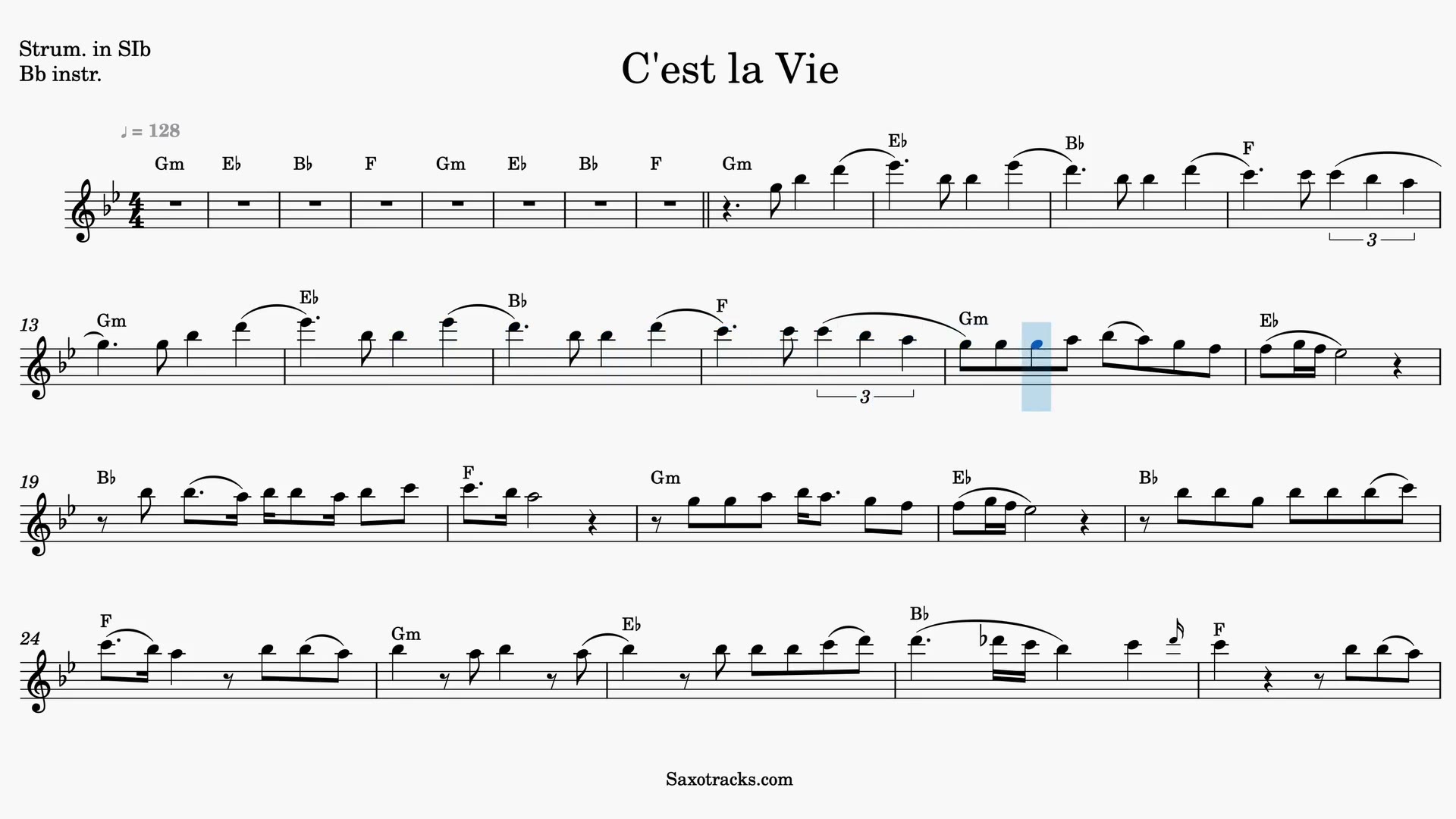 C'est La Vie — Prévia do vídeo de partitura em Sib