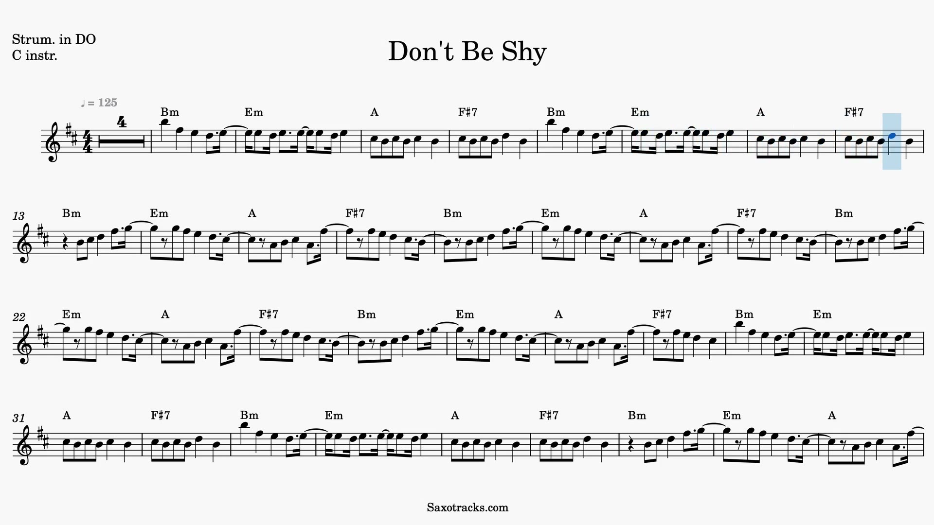 Don't Be Shy — Video score preview in C