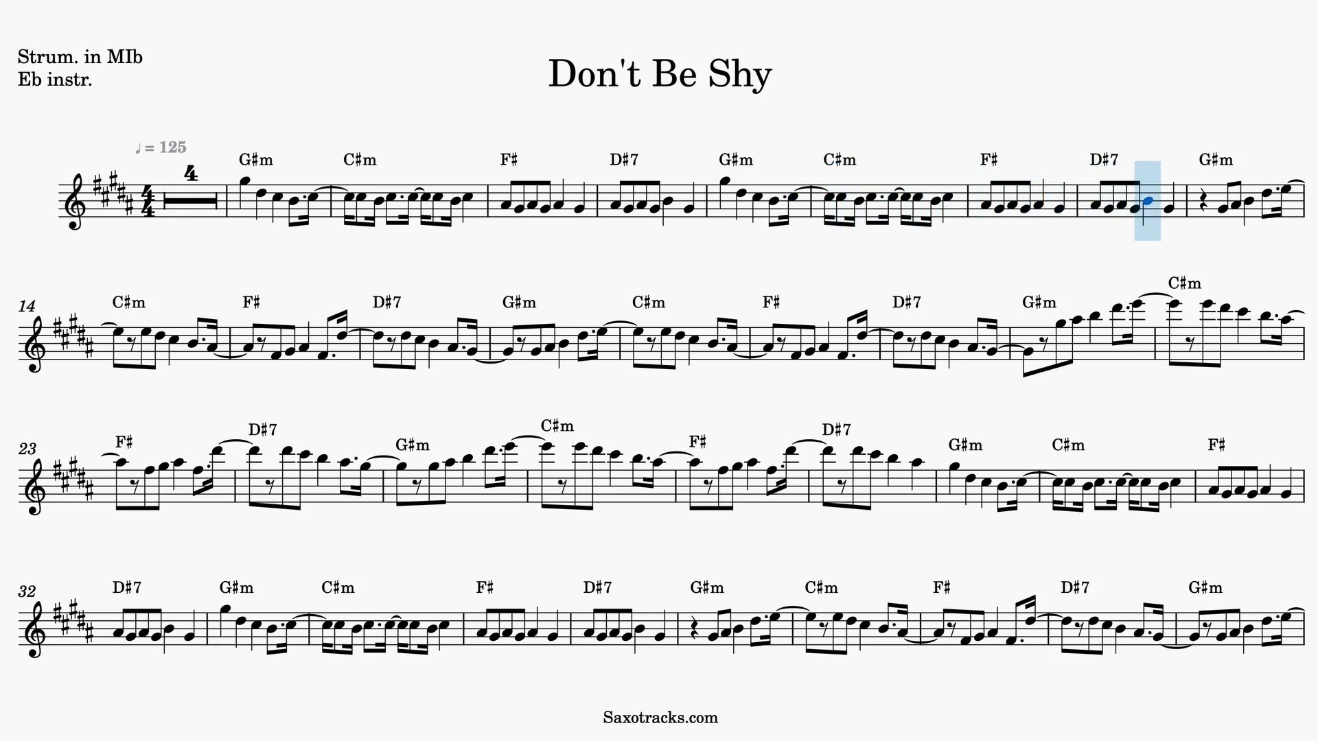 Don't Be Shy — Video score preview in Eb