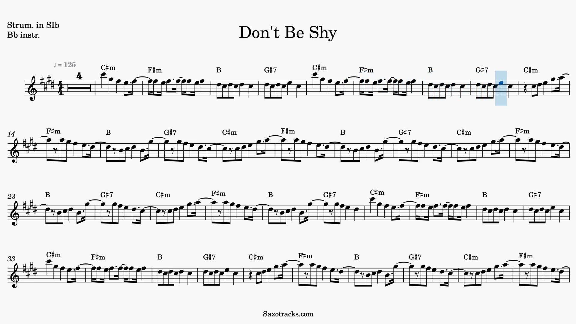 Don't Be Shy — Video score preview in Bb