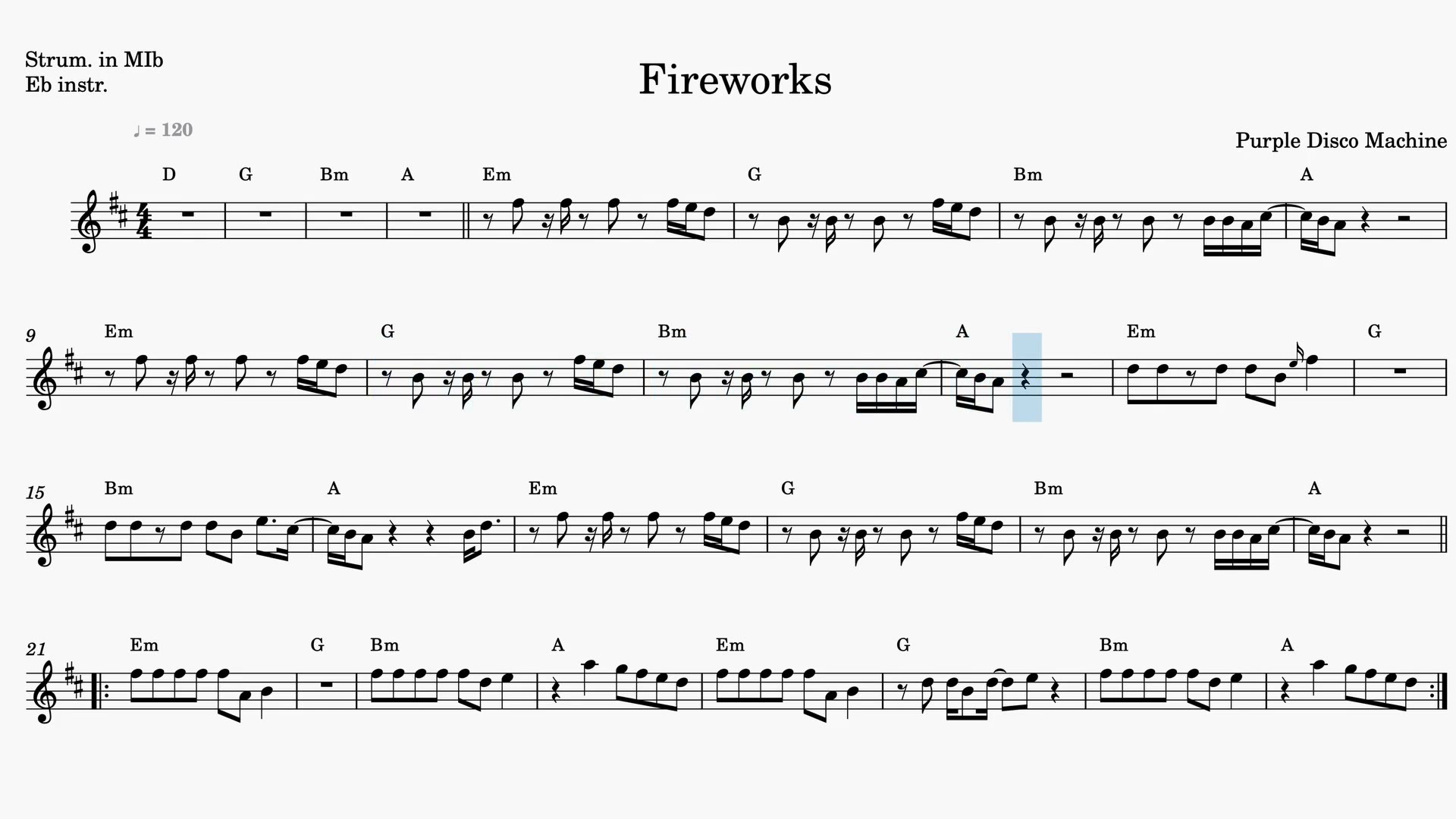 Fireworks — Video score preview in Eb
