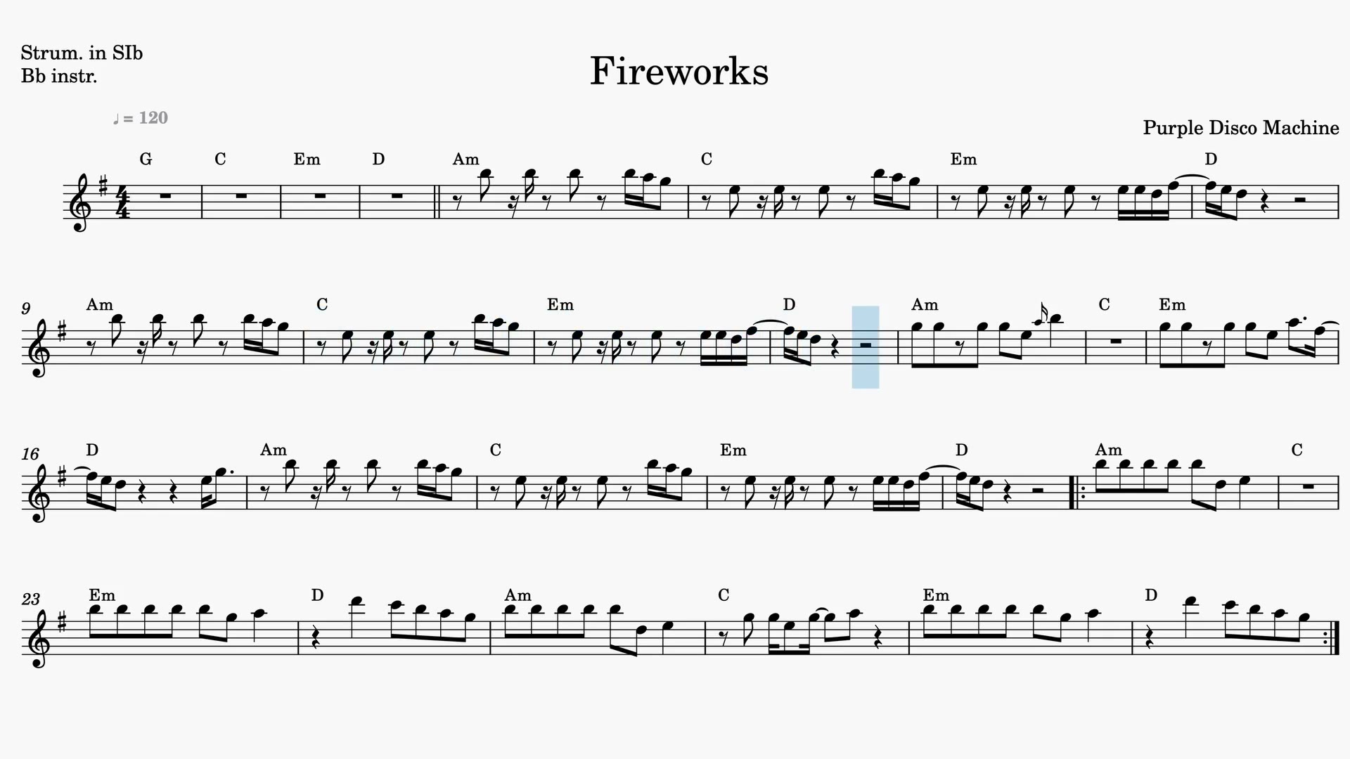 Fireworks — Video score preview in Bb