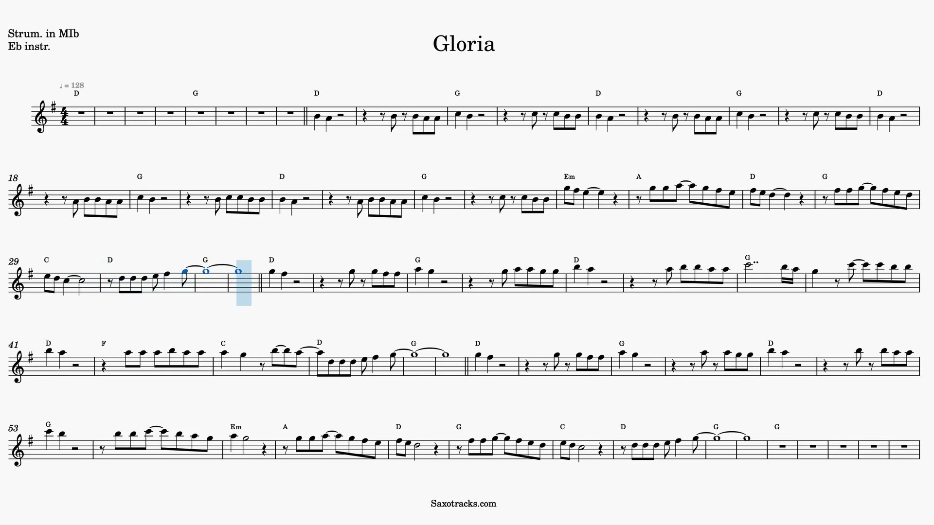 Gloria — Video score preview in Eb
