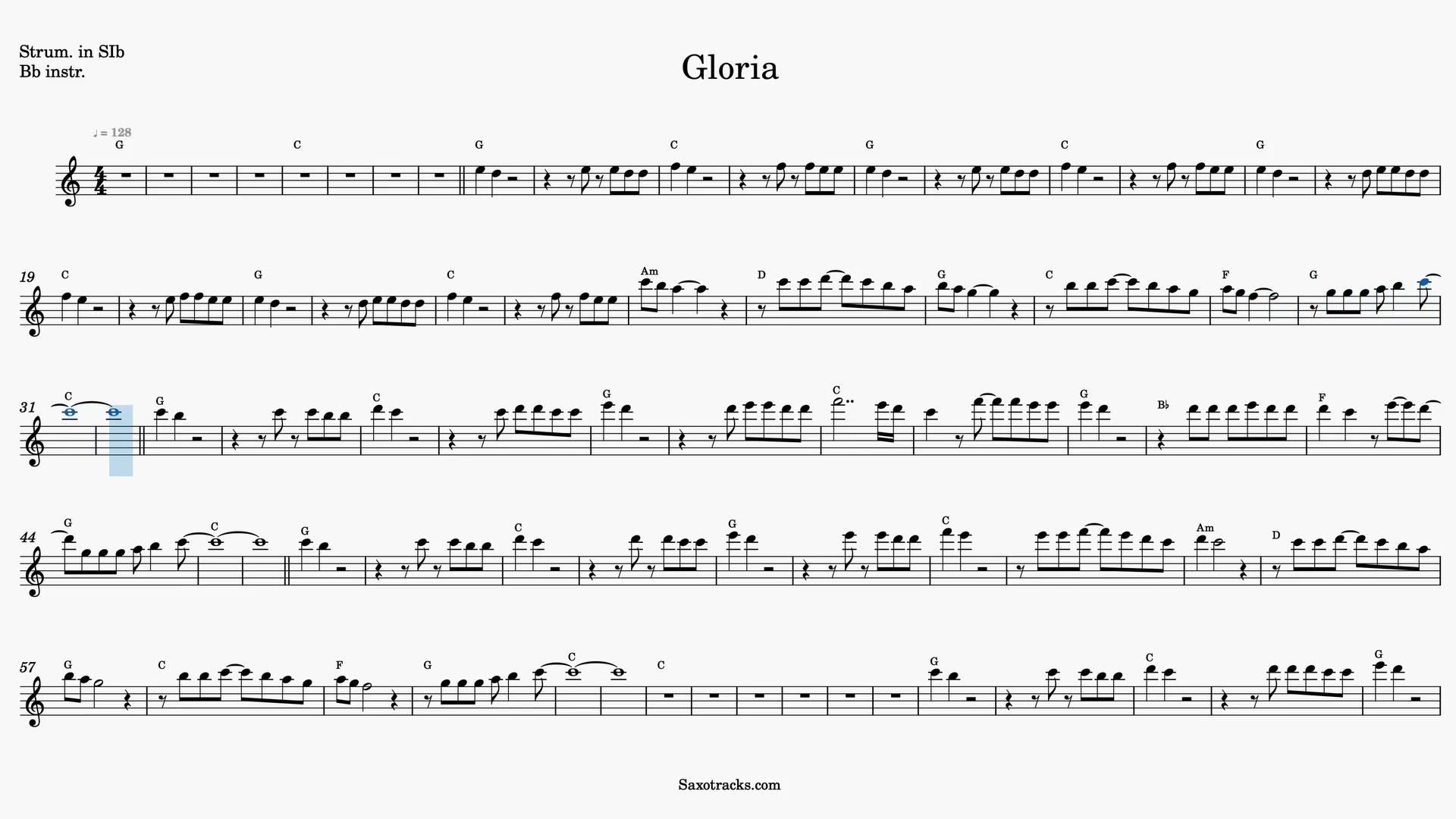 Gloria — Video score preview in Bb