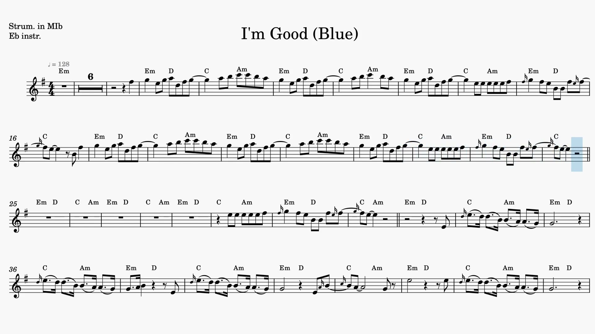 I'm Good (Blue) — Vista previa del video de partitura en Mib