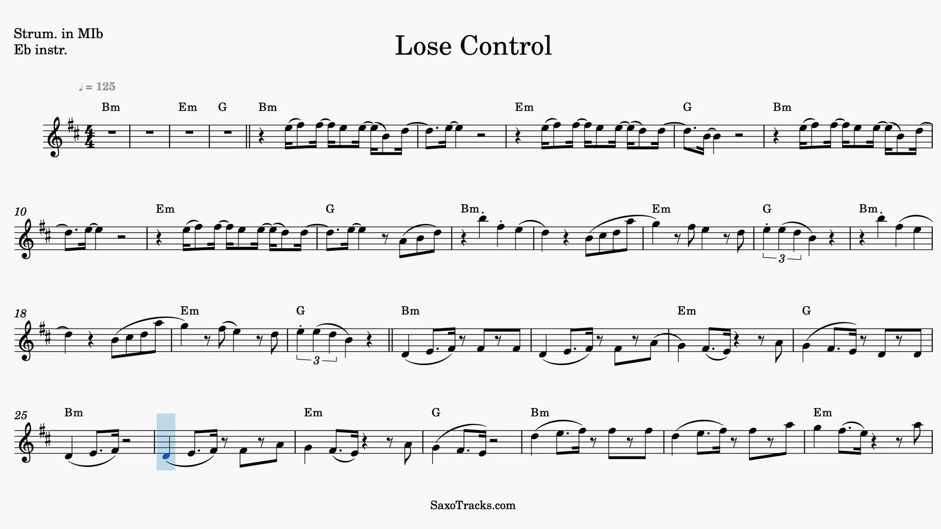 Lose Control — Video score preview in Eb