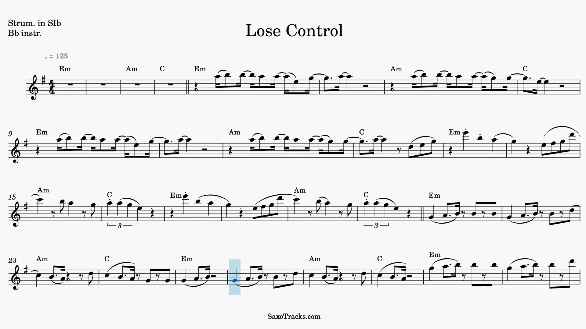 Lose Control — Video score preview in Bb